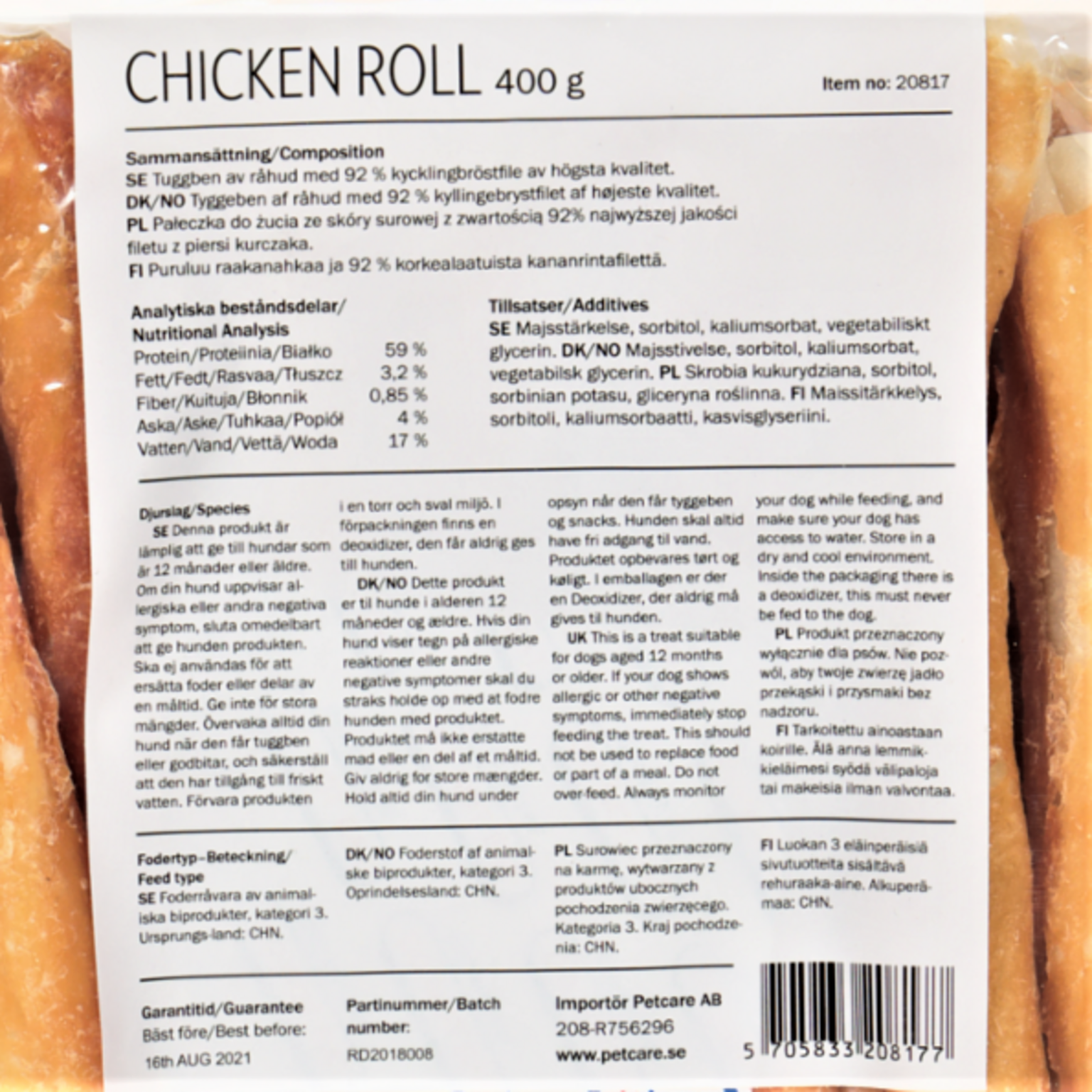  Roladki z kurczaka, 12,5 cm, 400 g, Przysmaki dla psa – niebieskie