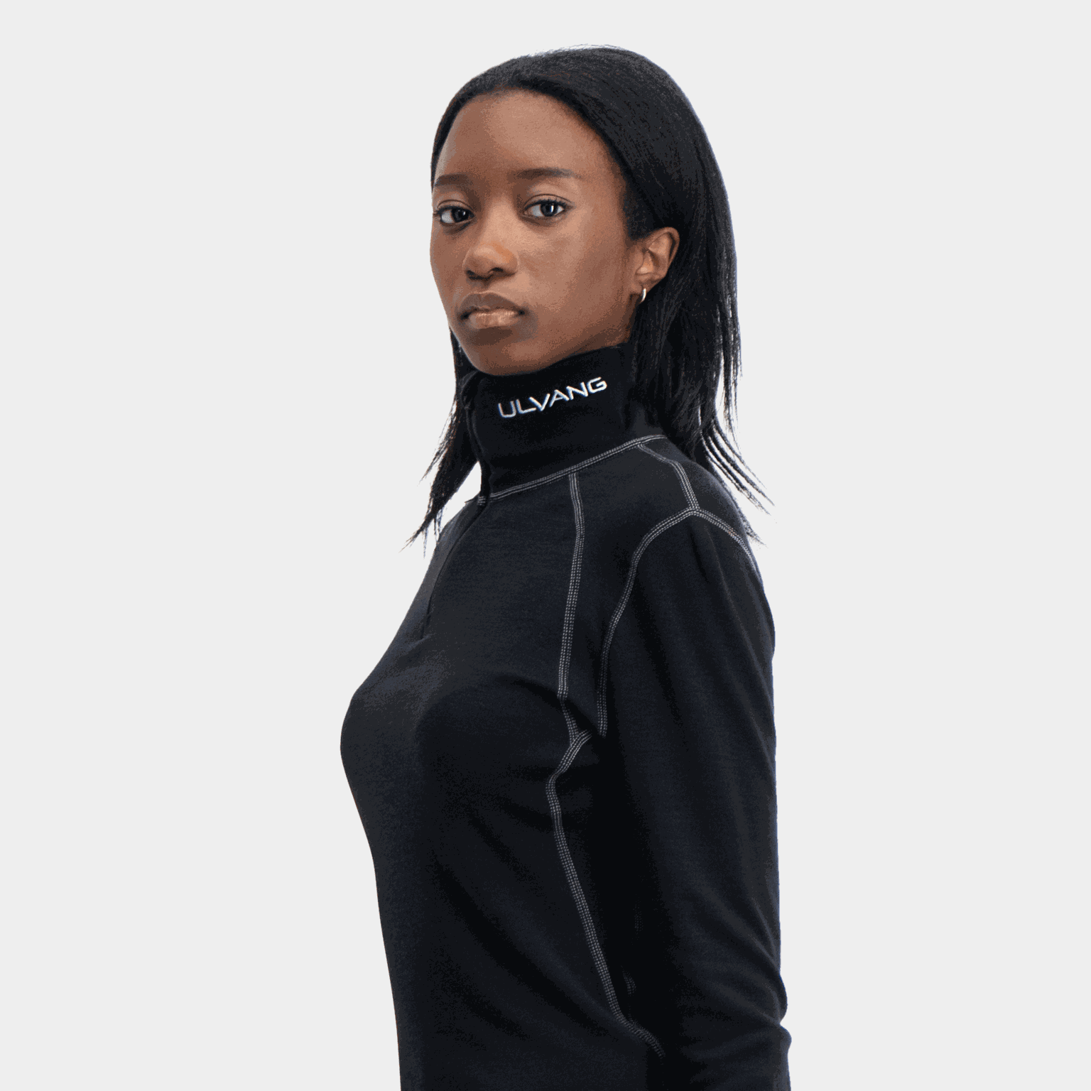  Pull thermique à col roulé zippé, pull en laine pour femme – noir