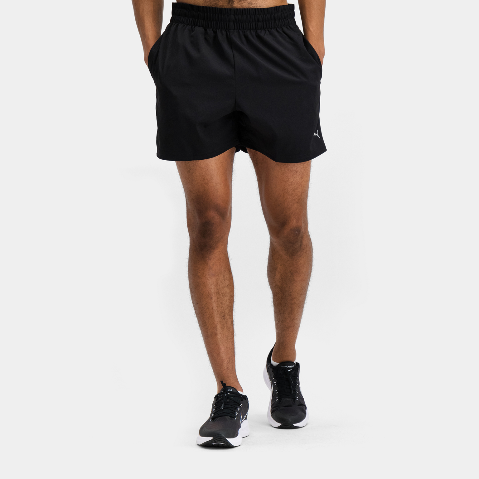  Pantaloncini sportivi da uomo in tessuto, lunghezza 5 pollici, ideali per allenamento - Neri