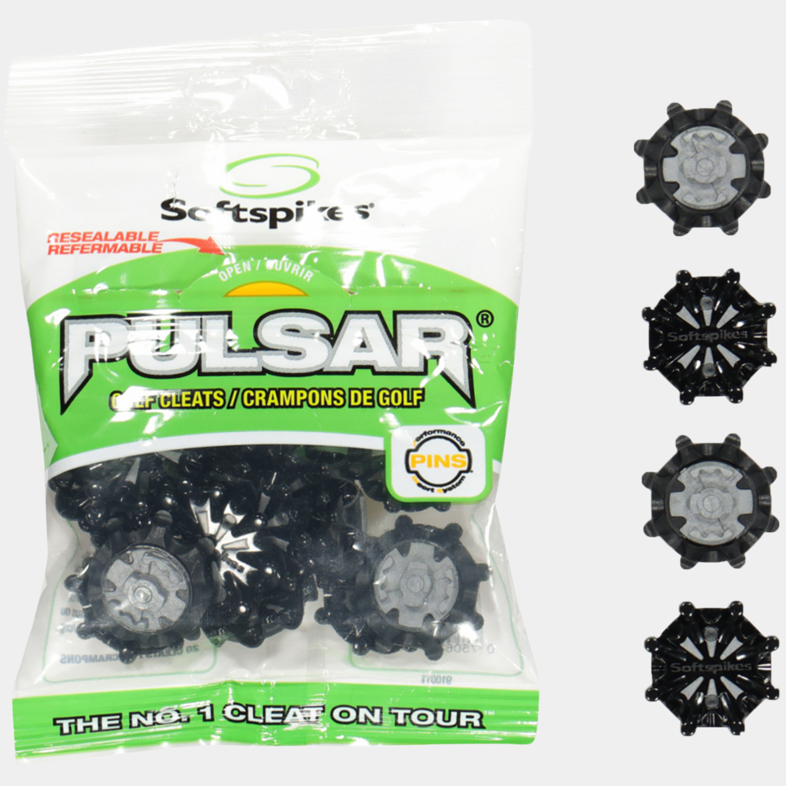  Crampons de golf Pulsar Pins Clamshell – Noirs