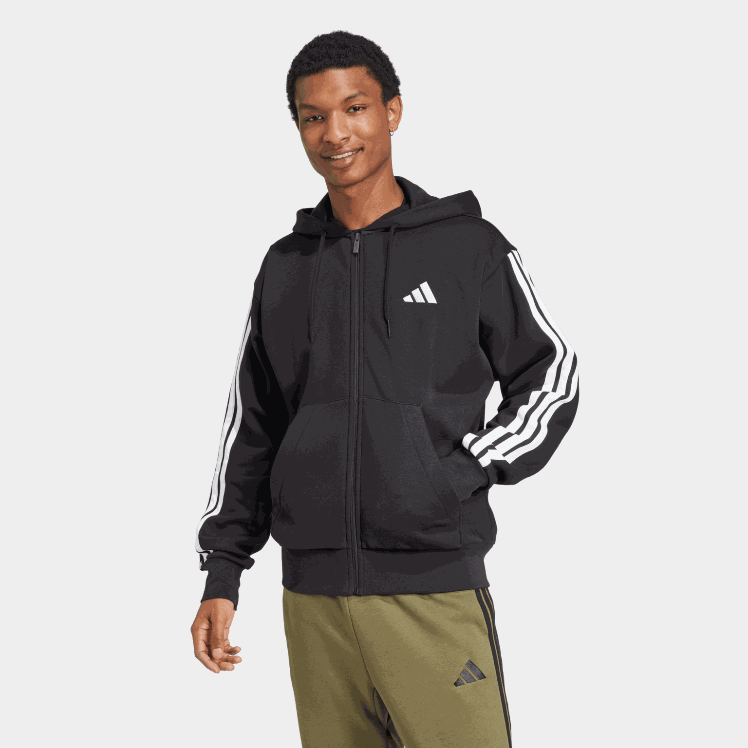  Veste polaire Essential à 3 bandes avec fermeture éclair intégrale et capuche, pour homme