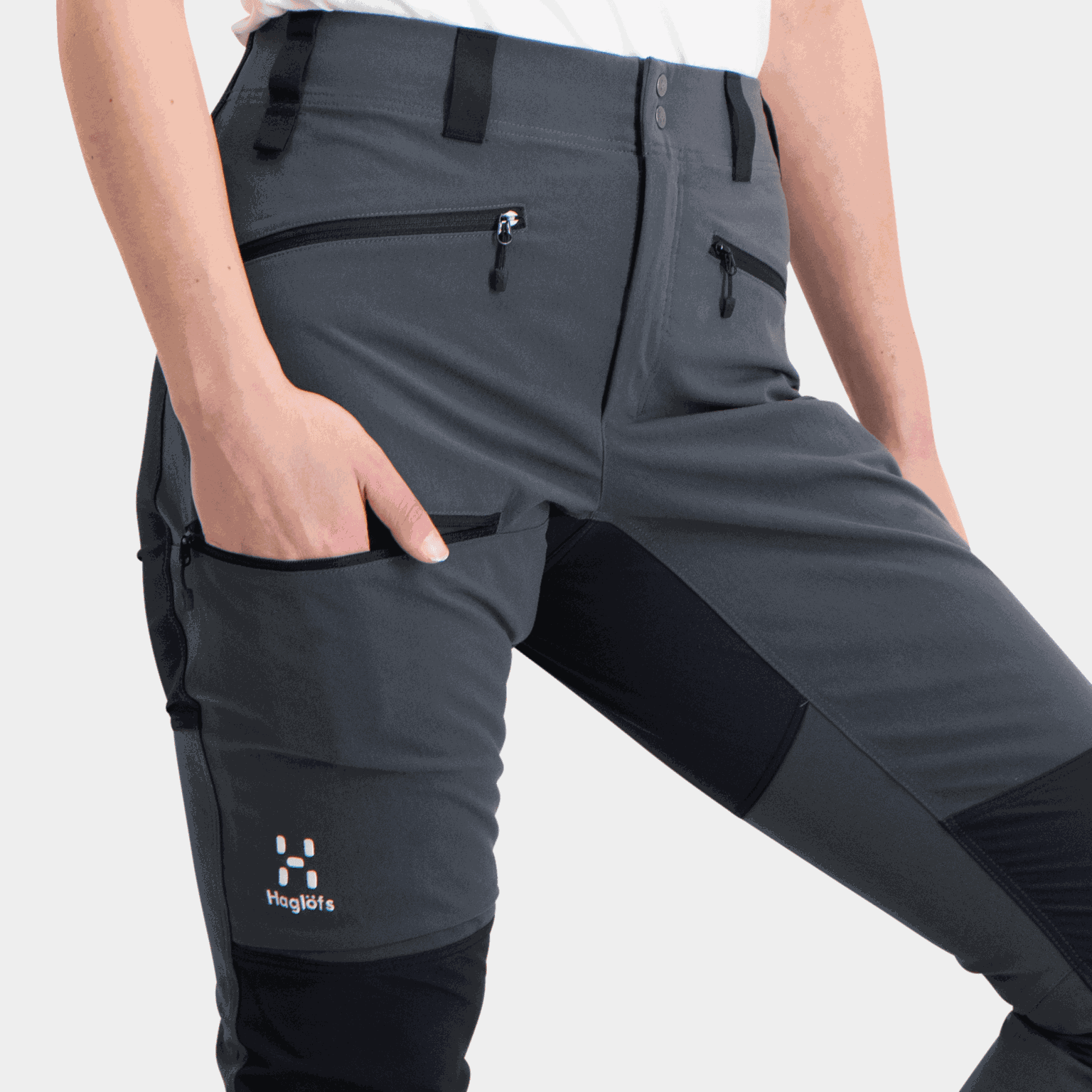  Pantaloni da trekking da donna a vestibilità medio-aderente, softshell - Grigio
