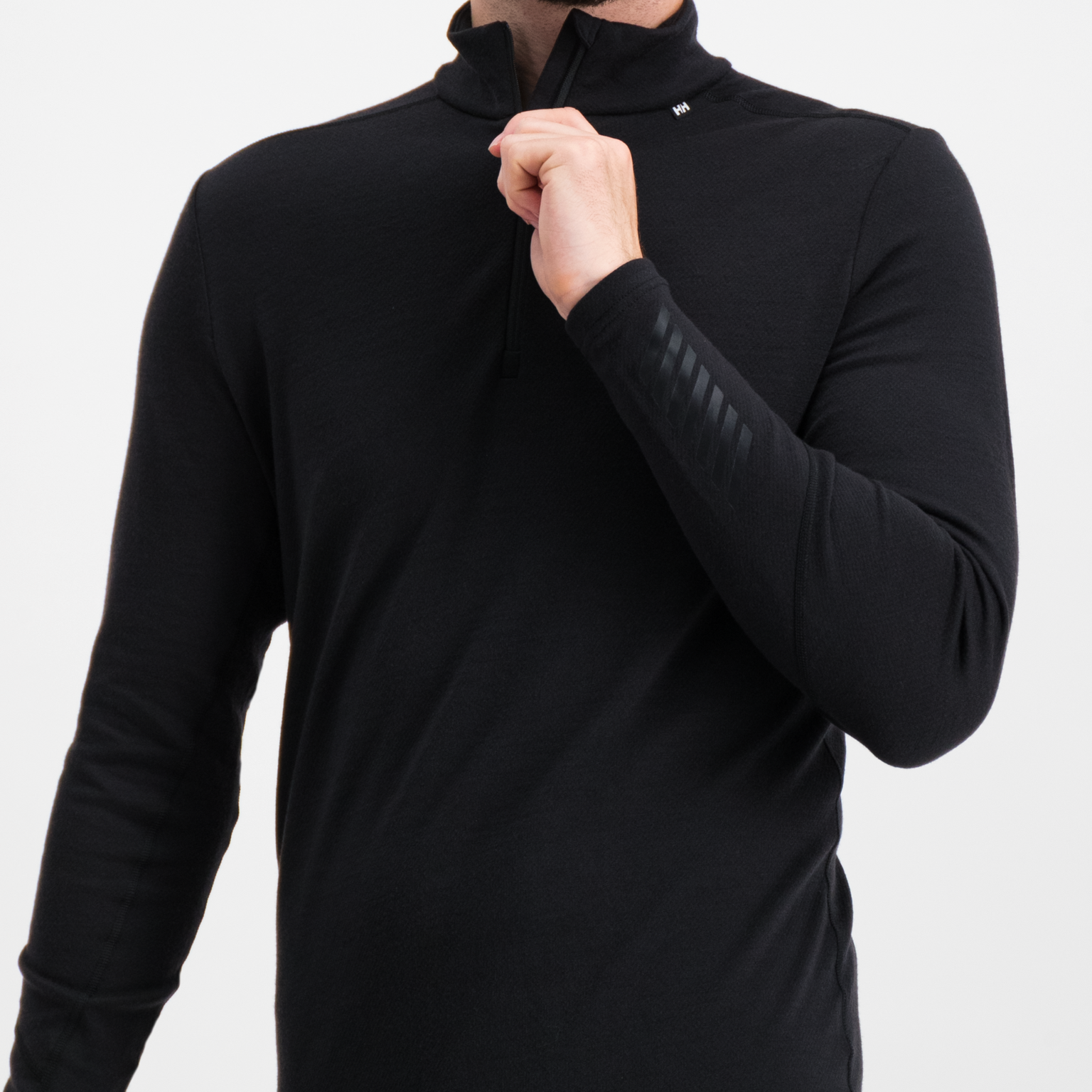  Pull en laine mérinos mi-lourd à demi-zip pour homme Lifa - Noir
