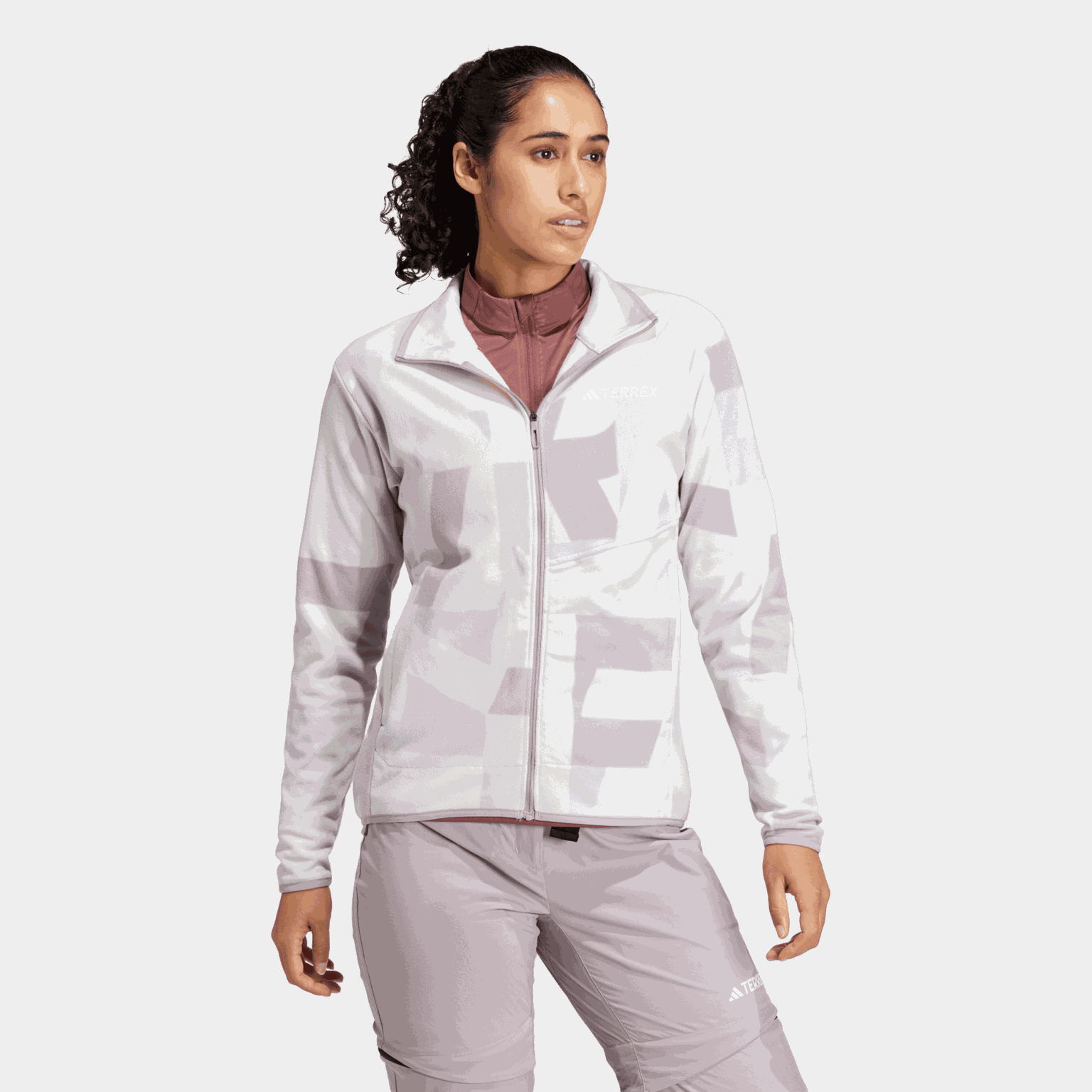  Jaqueta de lã polar Terrex com zíper, estampa colorida, jaqueta de lã polar feminina - colorida