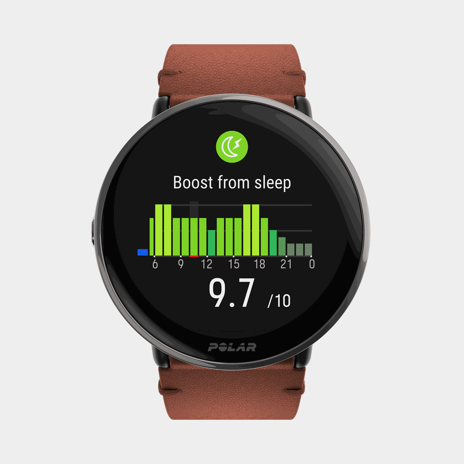 Polar Ignite 3 Titanium/Brown leather strap, smartklokke - Svart