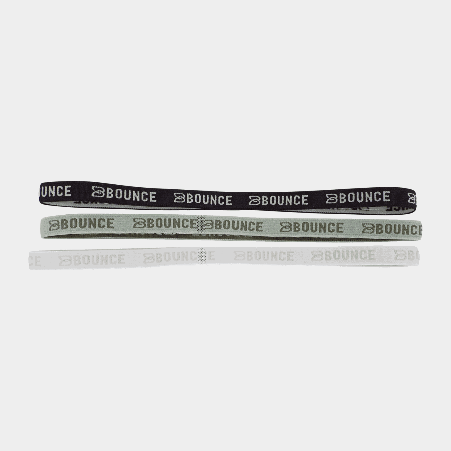Set van 3 elastische haarbanden van Bounce, ademend en sneldrogend.