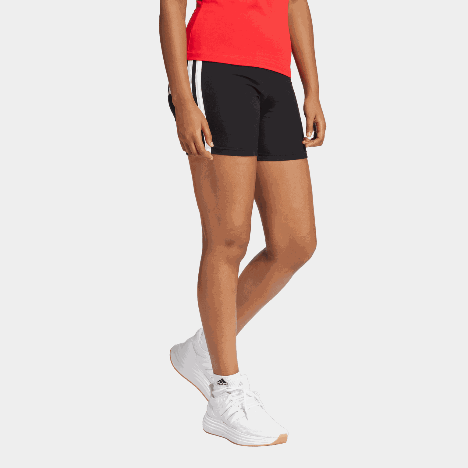 Calções de ciclismo femininos Essentials com 3 listras e cintura alta - Preto