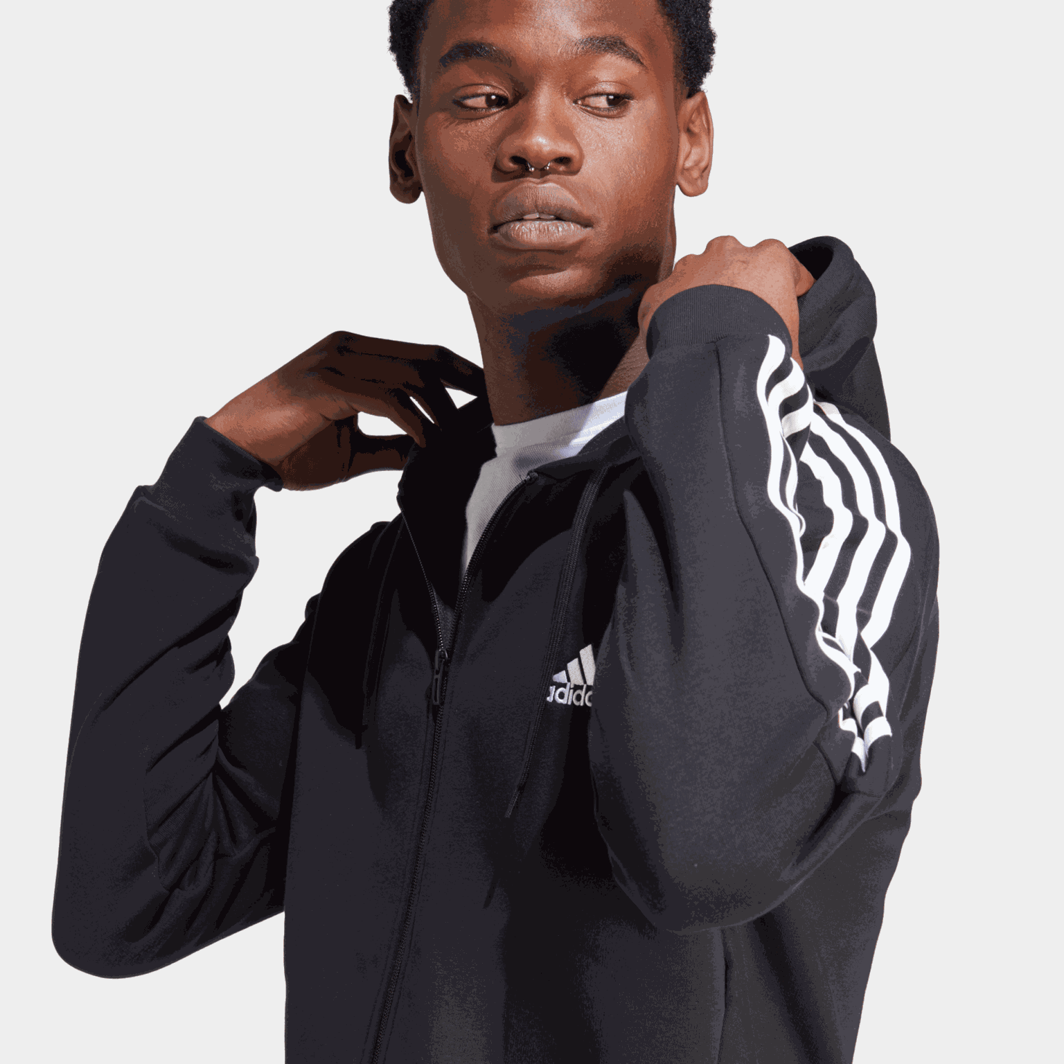  Veste polaire Essential à 3 bandes avec fermeture éclair intégrale et capuche, pour homme