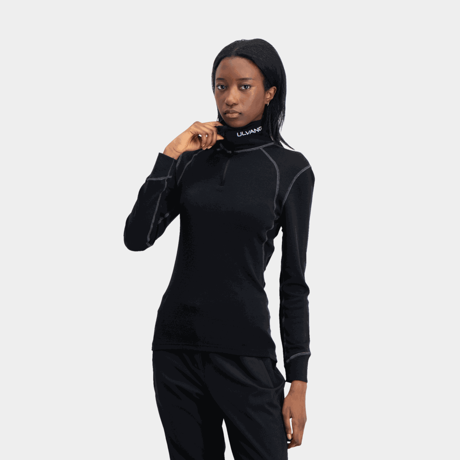  Pull thermique à col roulé zippé, pull en laine pour femme – noir