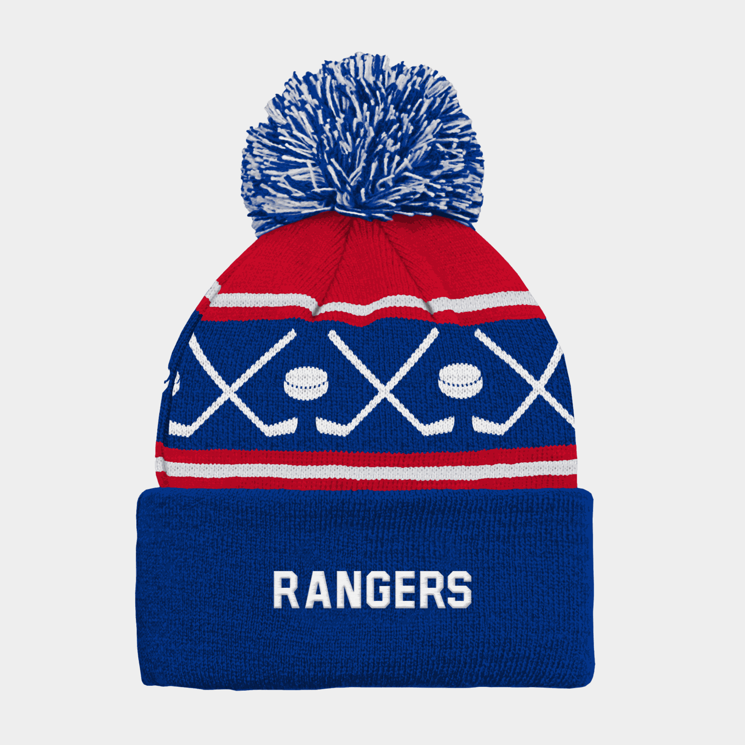  Czapka dzianinowa Rangers Faceoff z pomponem – rozmiar 24/25 – unisexowa czapka kibica – wielokolorowa