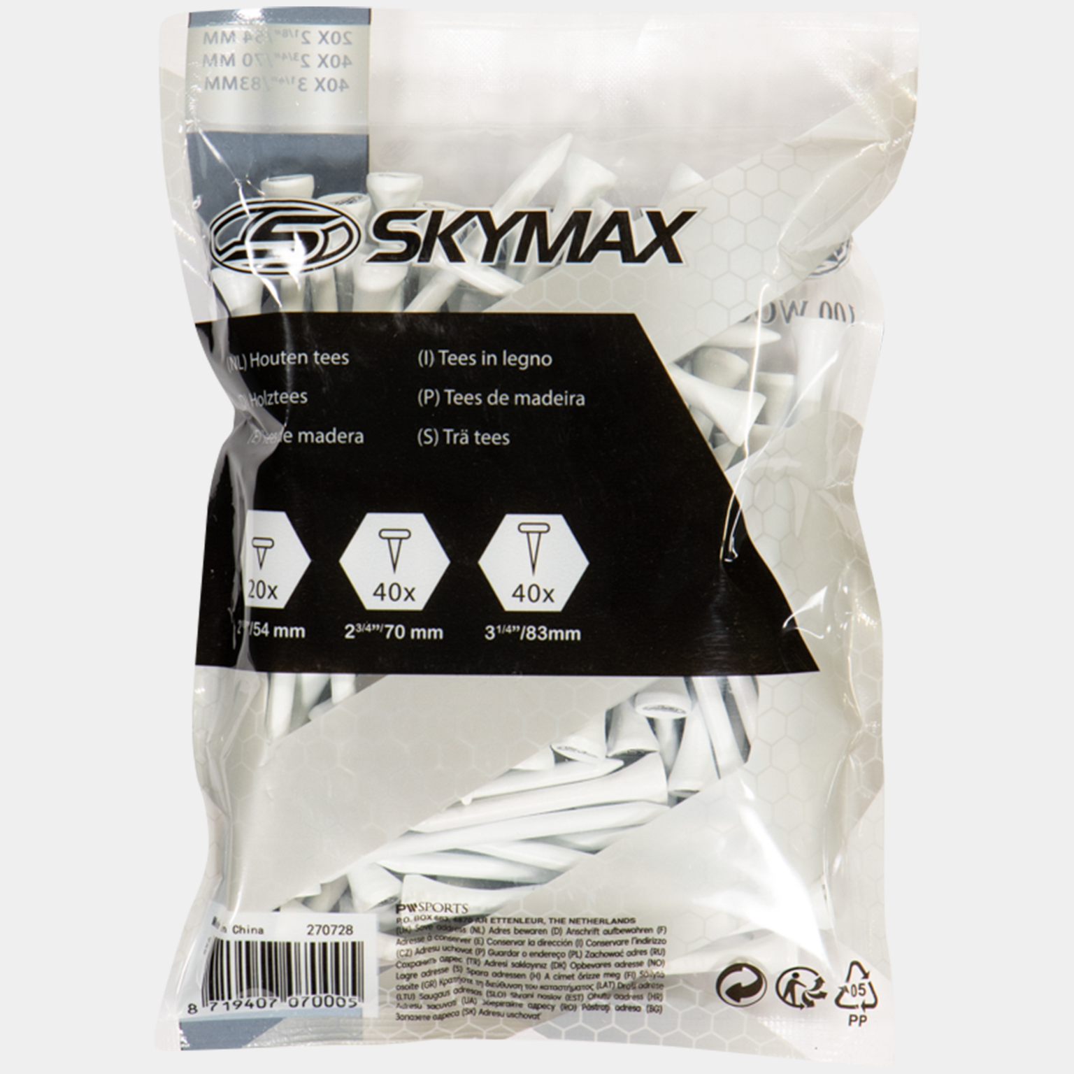  Drewniane kołki golfowe 83/69/53 mm (100 sztuk), kołki golfowe – białe