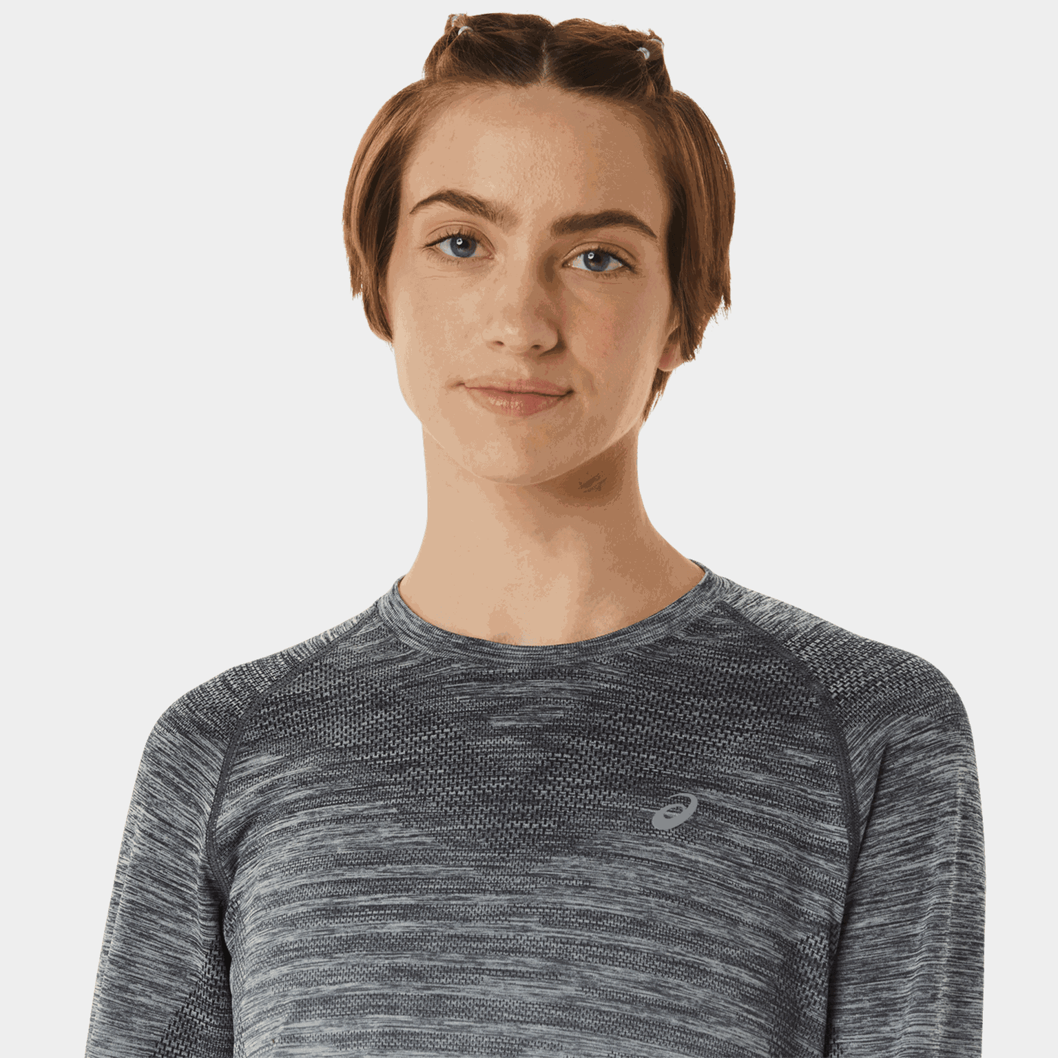  T-shirt da allenamento da donna a maniche lunghe senza cuciture – grigia