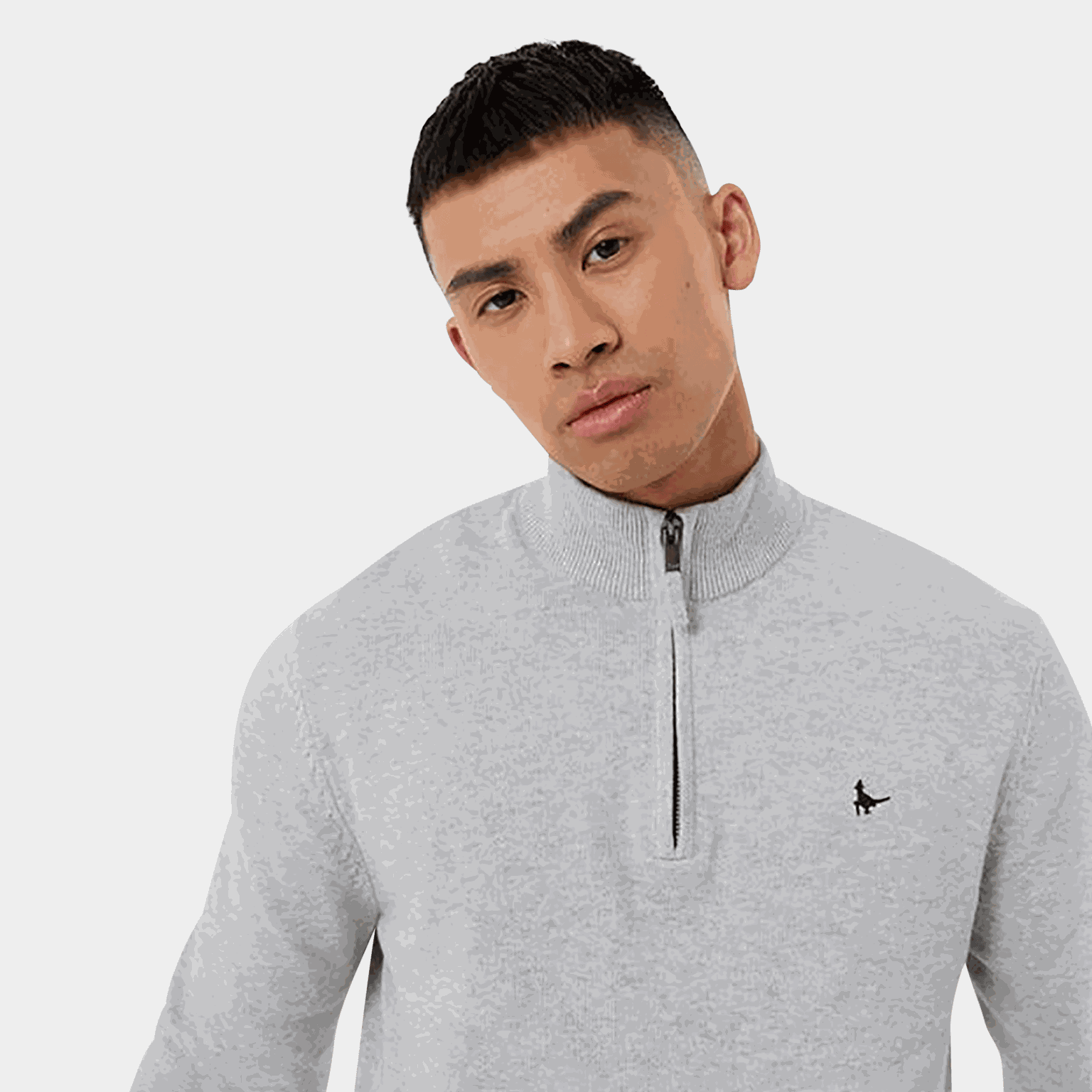  Maglione a collo alto da uomo con mezza zip - Grigio