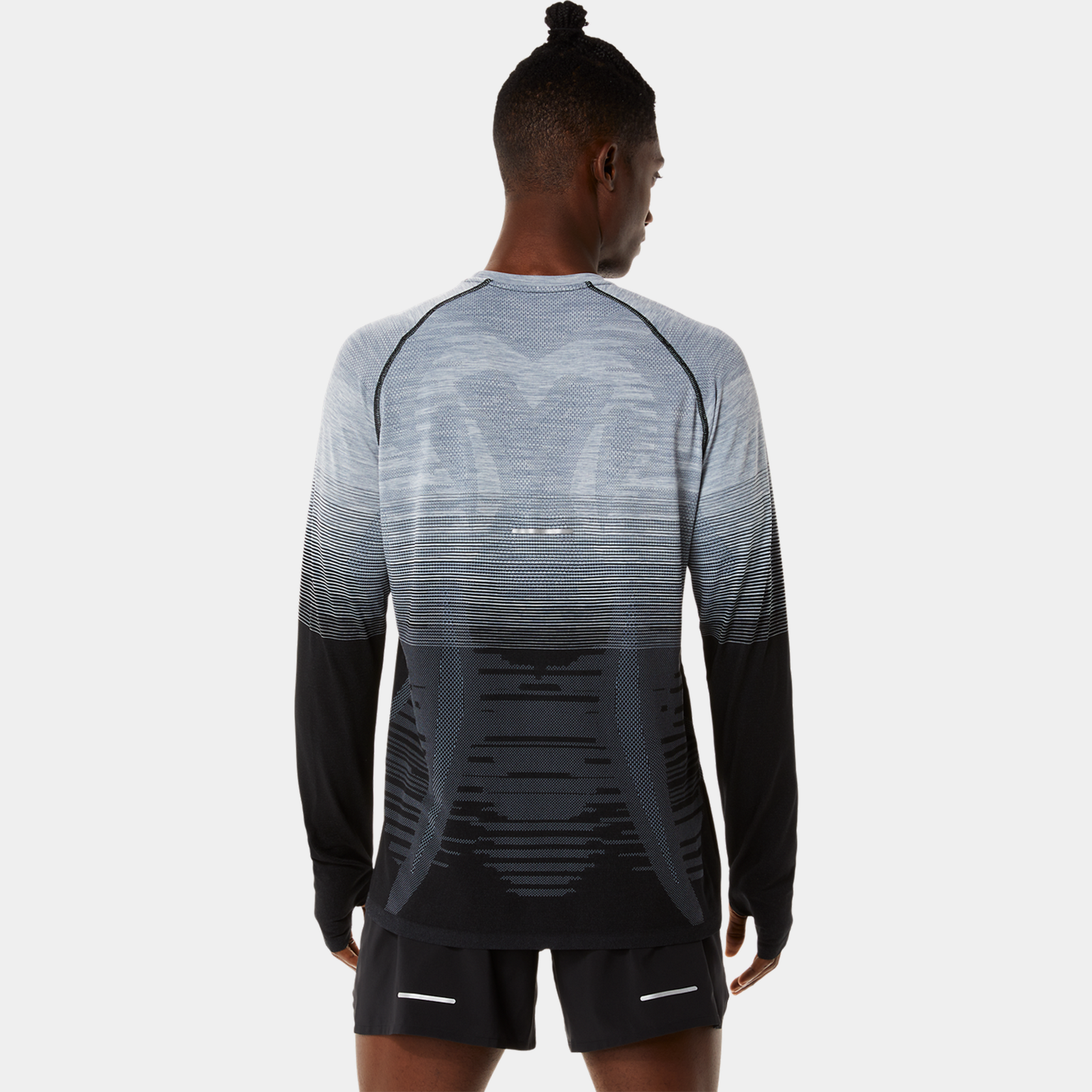 T-shirt a maniche lunghe senza cuciture, maglia da corsa da uomo – Nera