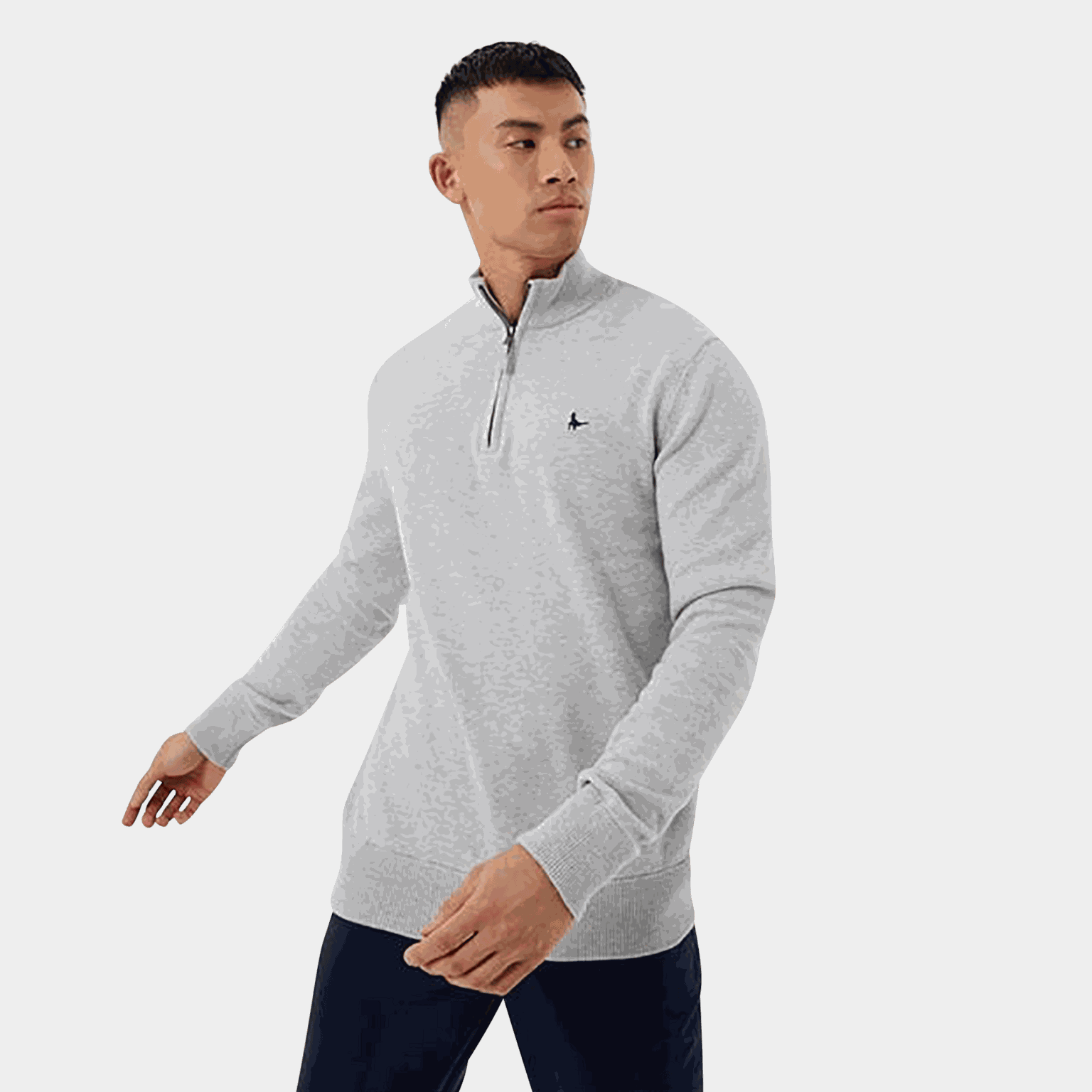  Maglione a collo alto da uomo con mezza zip - Grigio