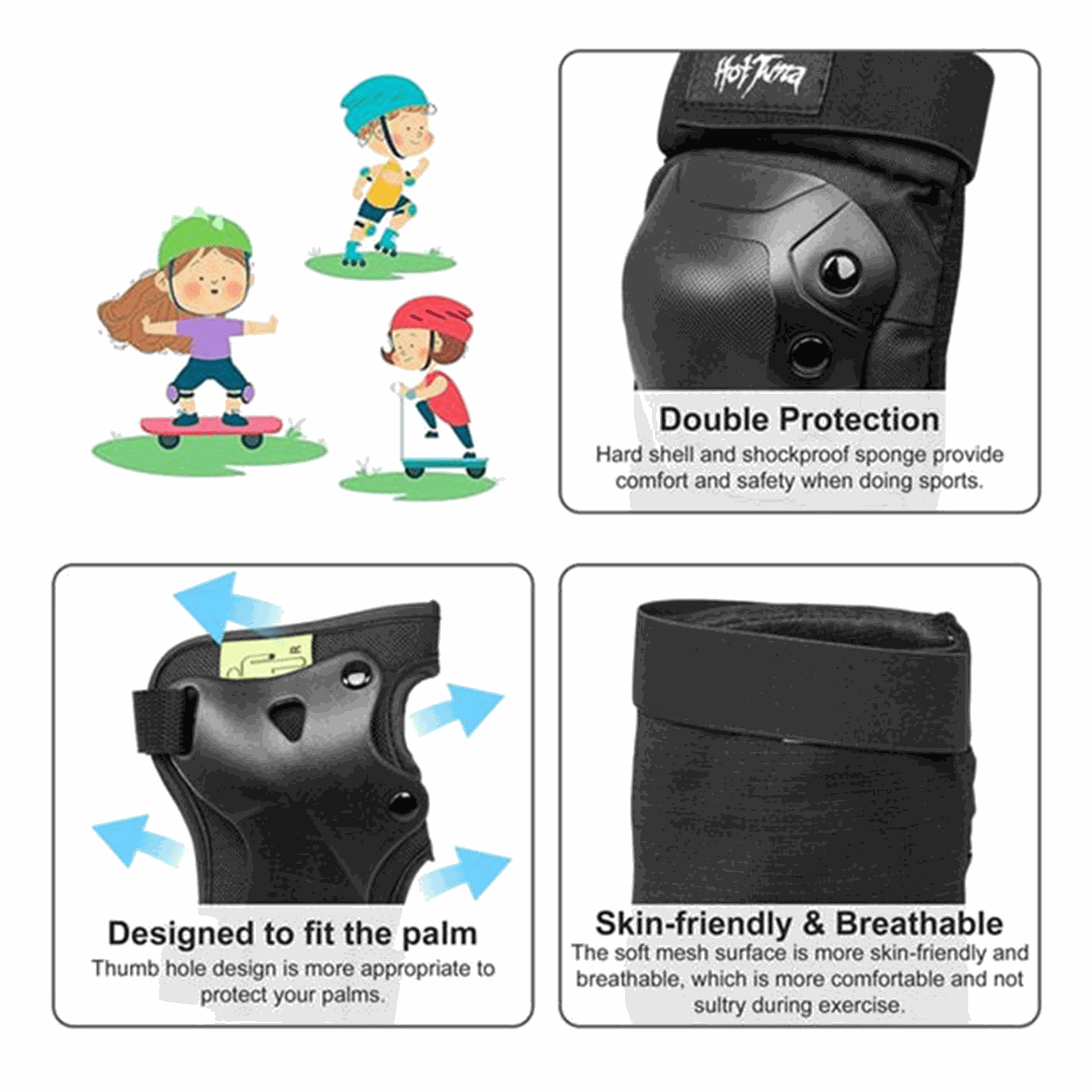  Protège-patins, ensemble de protection, unisexe – Noir