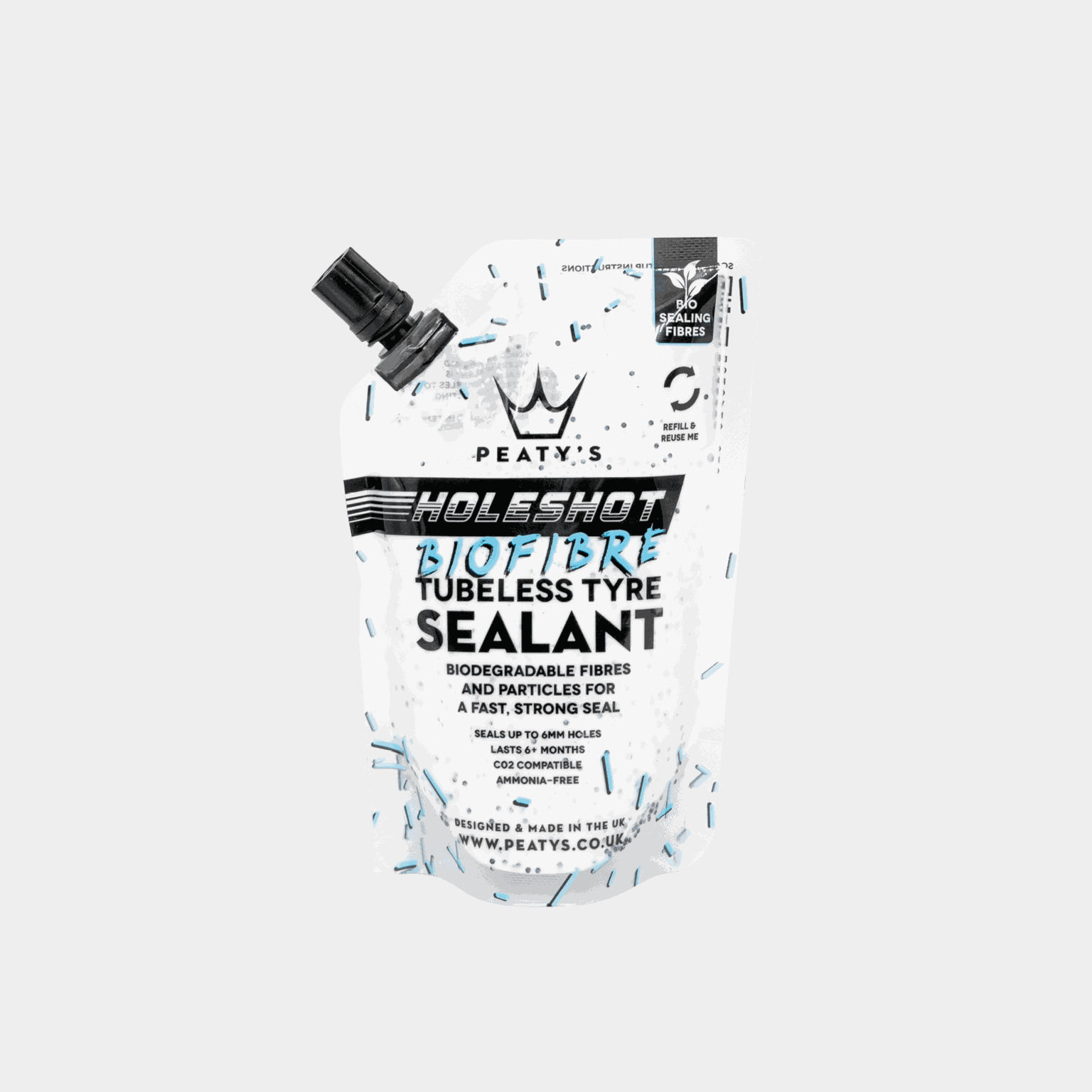 Peaty's Holeshot BioFibre Sealant 120ml, forseglingsmiddel, dekkguffe - Svart