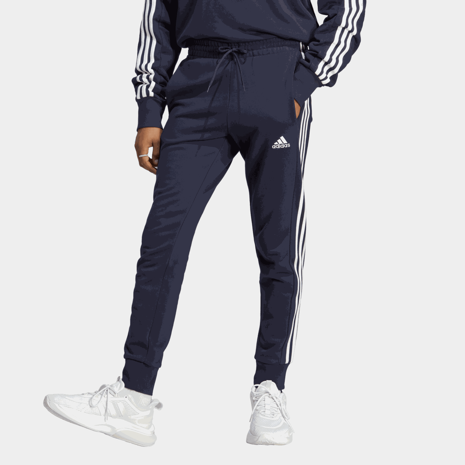 Essentials French Terry Tapered Cuff 3-Stripes Joggers, joggebukse, herre - Svart
