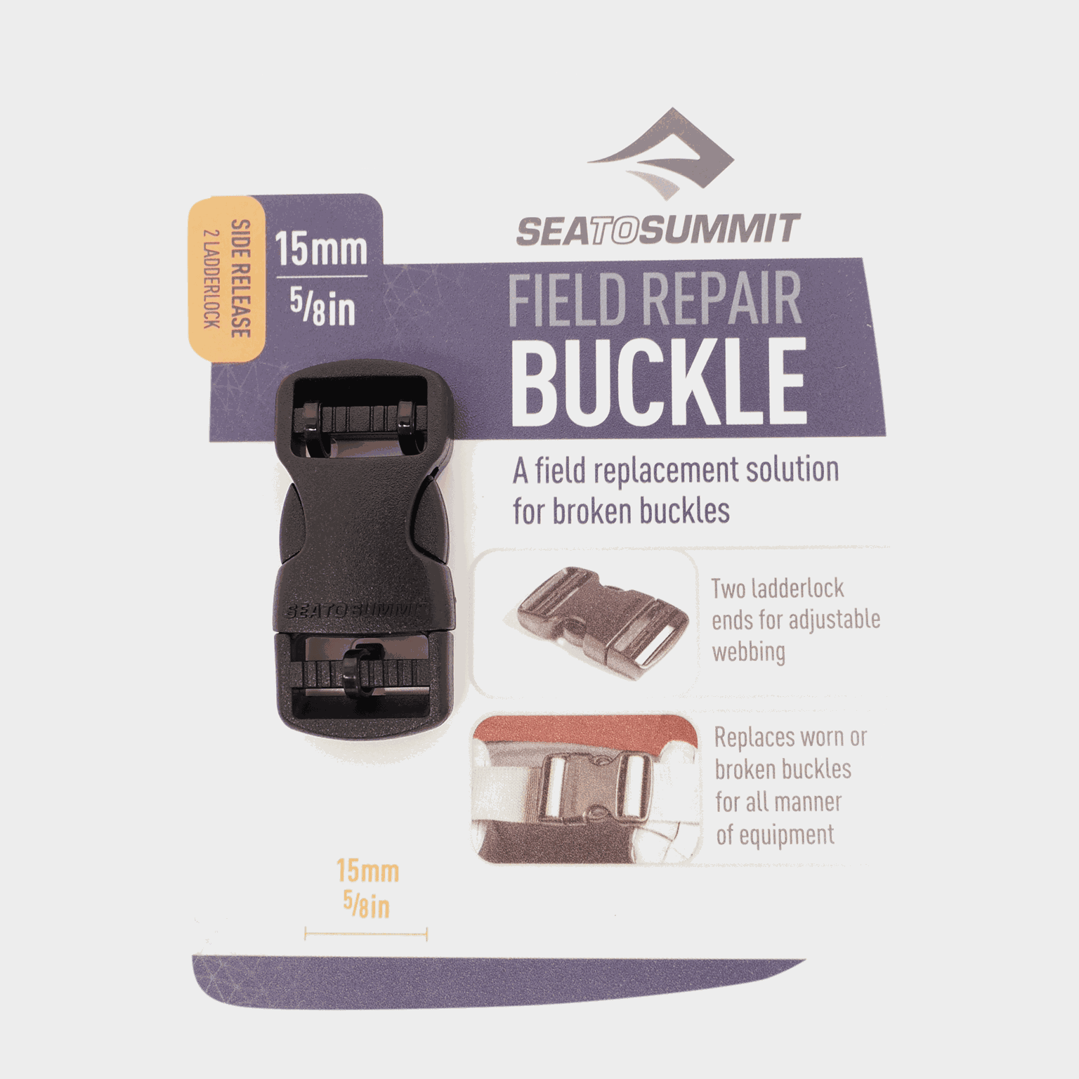 Buckle 15Mm Side Release Black, reserveklips - Svart