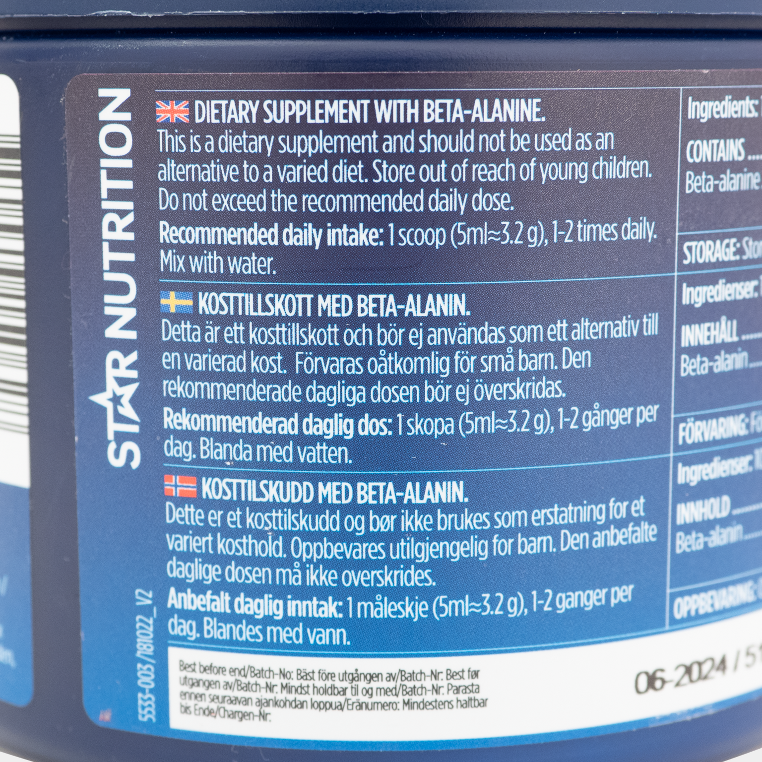 Beta-alanina, 320 g, suplemento alimentar -