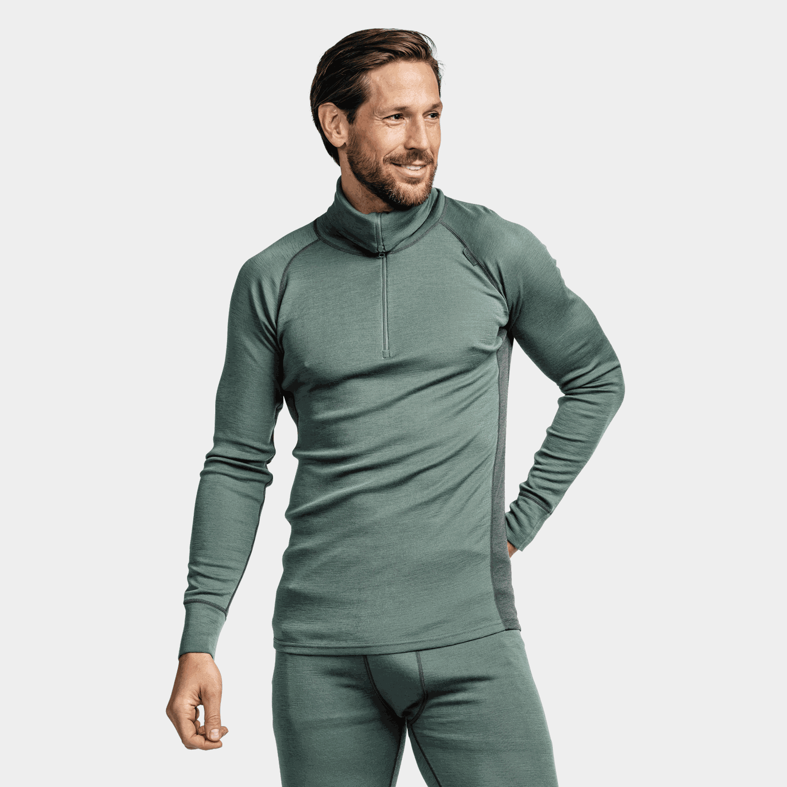  Polo Laajias in lana merino con zip, camicia da uomo in lana – Verde