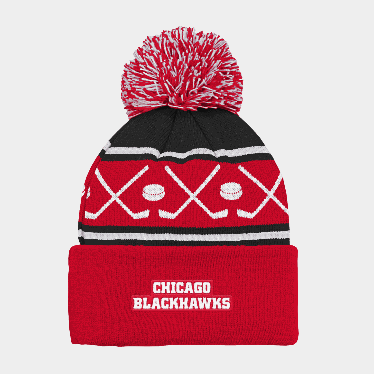  Czapka z dzianiny z pomponem i logo Blackhawks – rozmiar 24/25, unisex, wielokolorowa