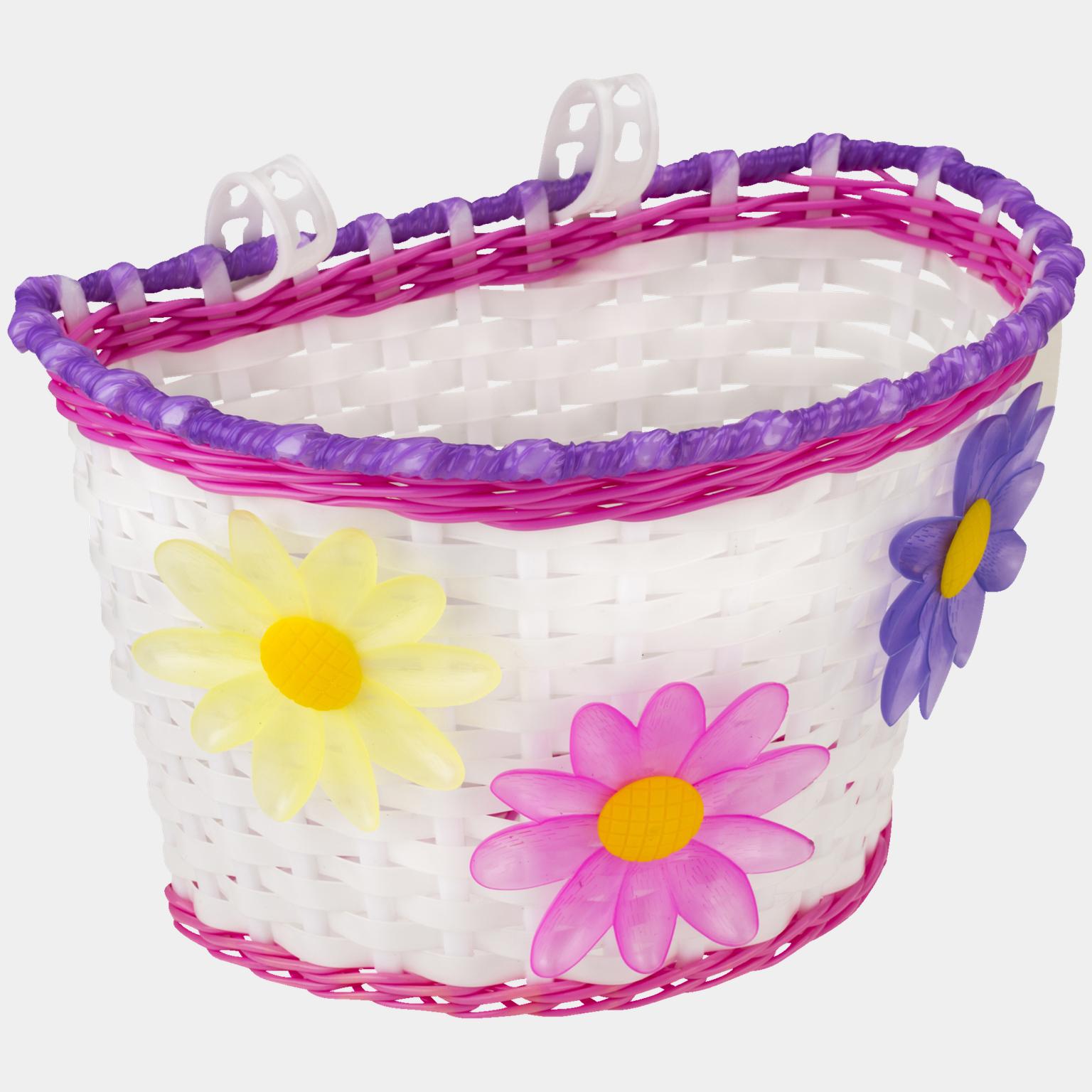 Kinderfietsmandje met bloemenversiering -