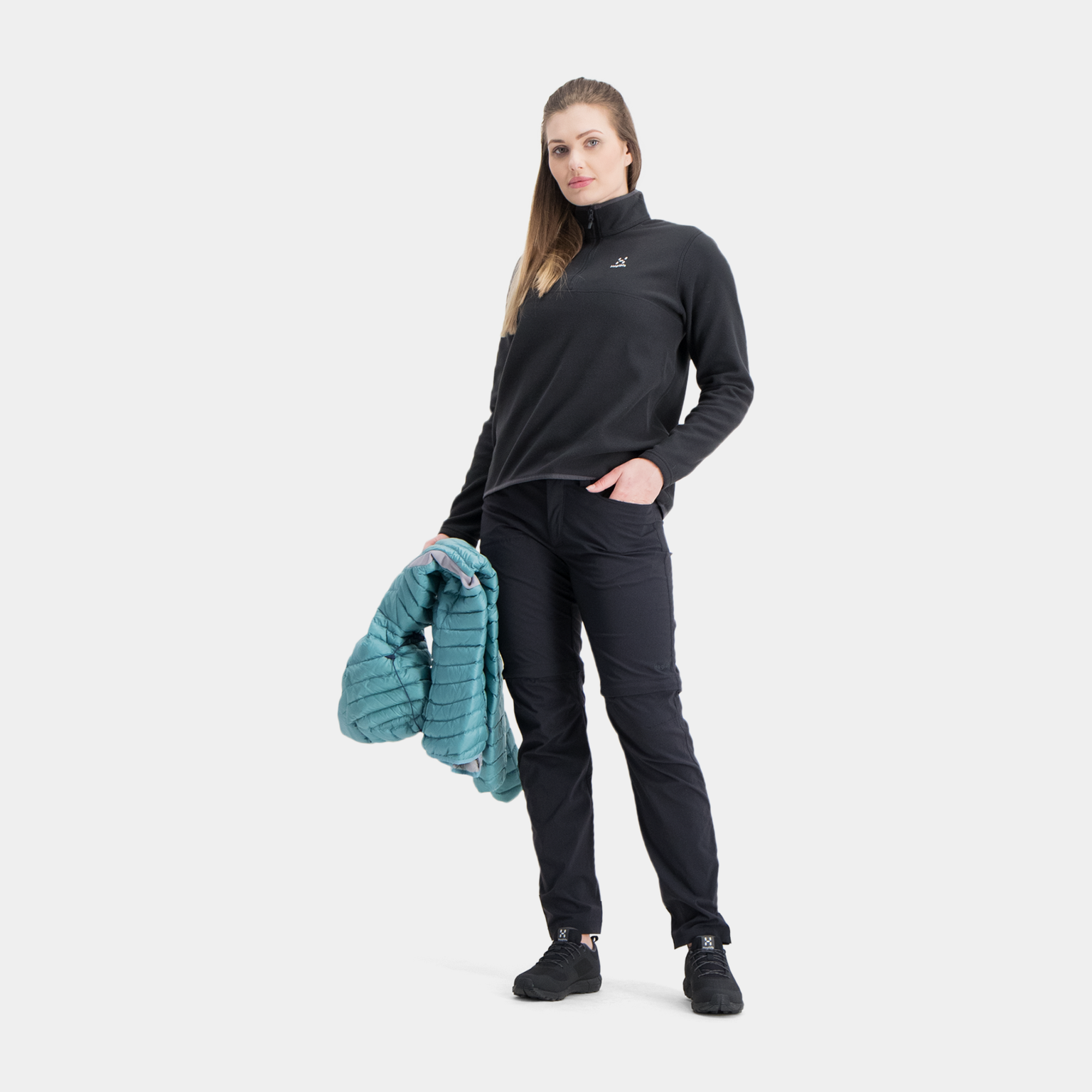  Felpa da donna Pollux con mezza zip in pile - Nera