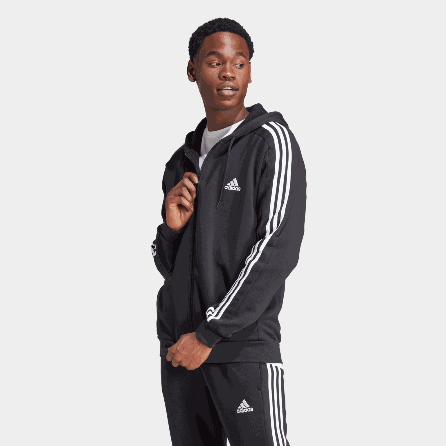  Veste polaire Essential à 3 bandes avec fermeture éclair intégrale et capuche, pour homme