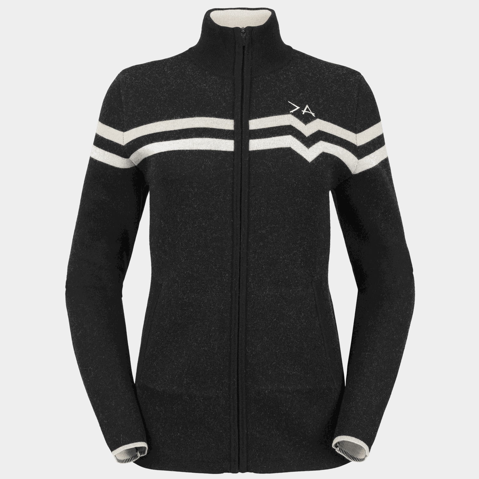  Cardigã feminino de lã com gola redonda - preto
