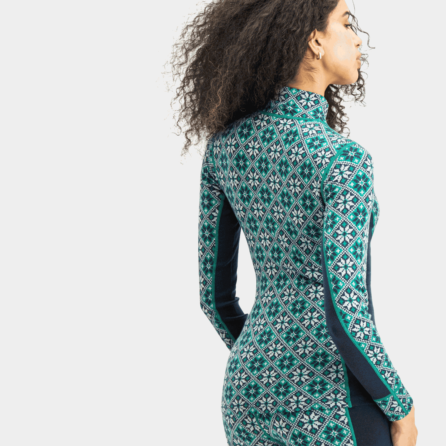  Roze wollen trui met halve rits voor dames - Groen