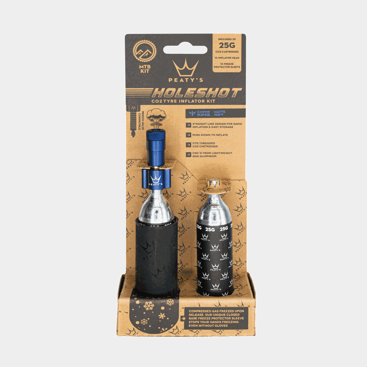 Peaty's Holeshot CO2 Tyre Inflator 25g, CO2-pumpe, CO2-patroner - Blå