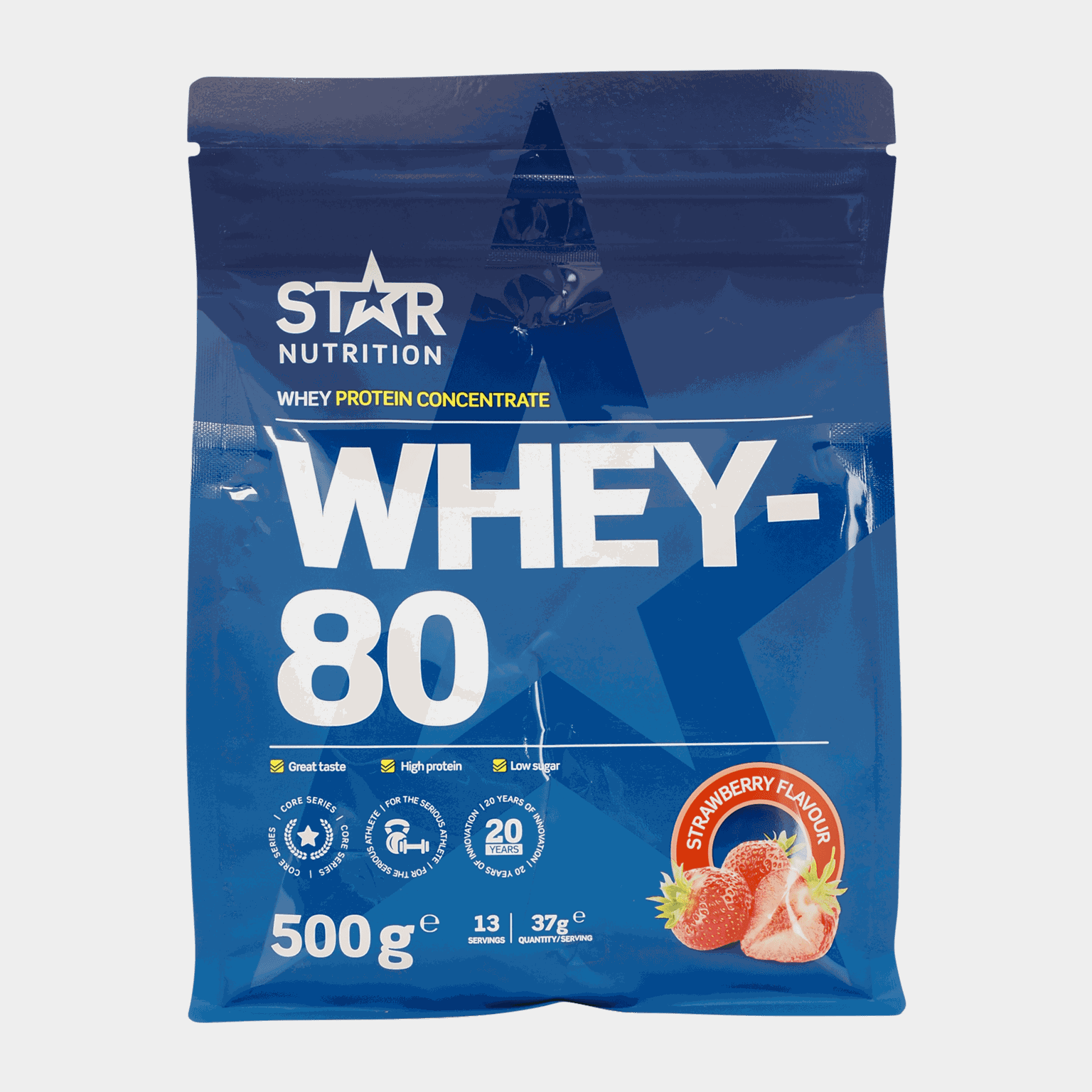  Whey-80 Syrovátkový proteinový prášek s jahodovou příchutí – modrý