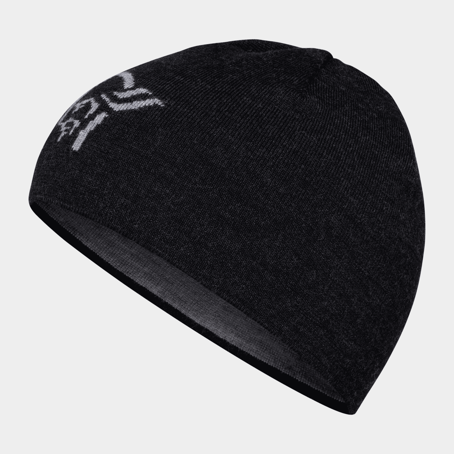 Bonnet noir à logo en laine mérinos légère.