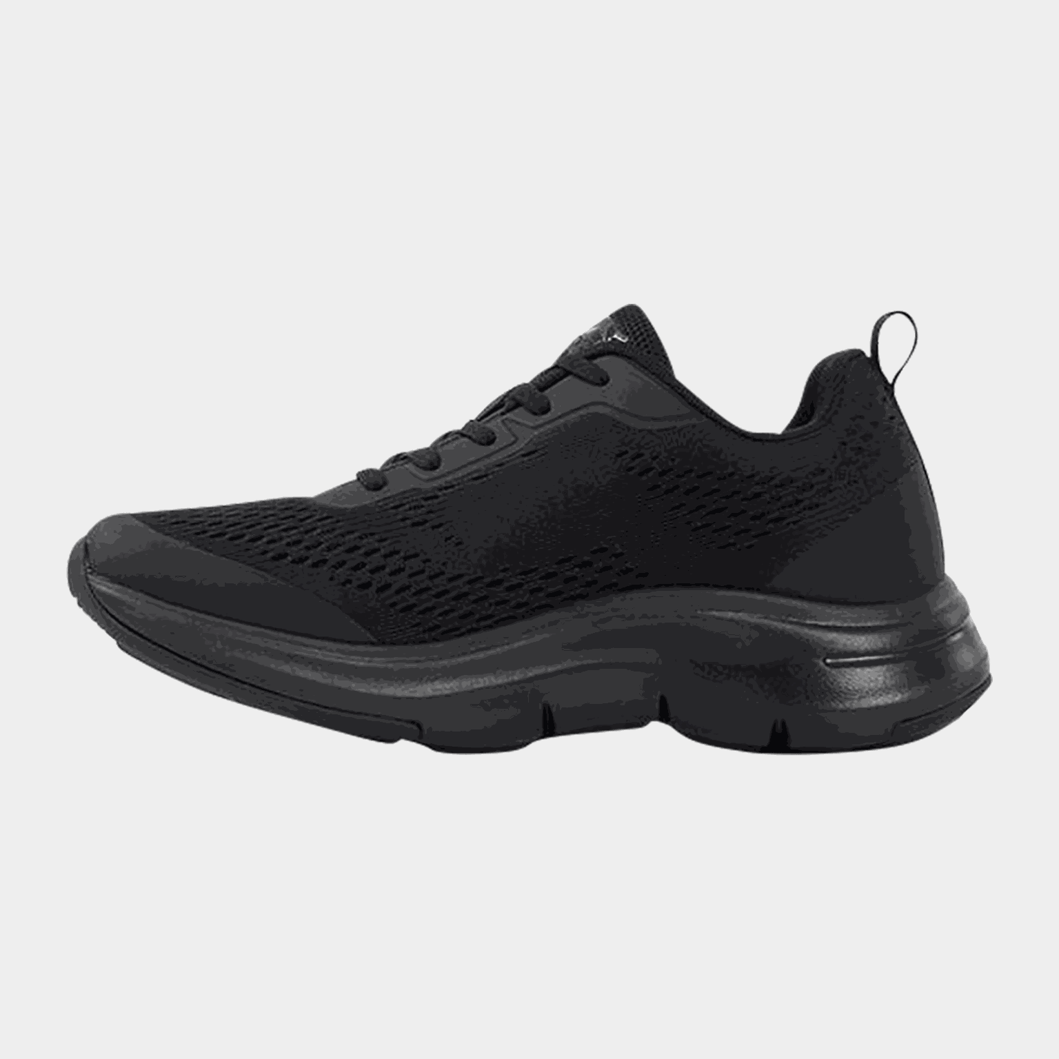 Tênis feminino de malha com suporte para o arco do pé, modelo casual - preto