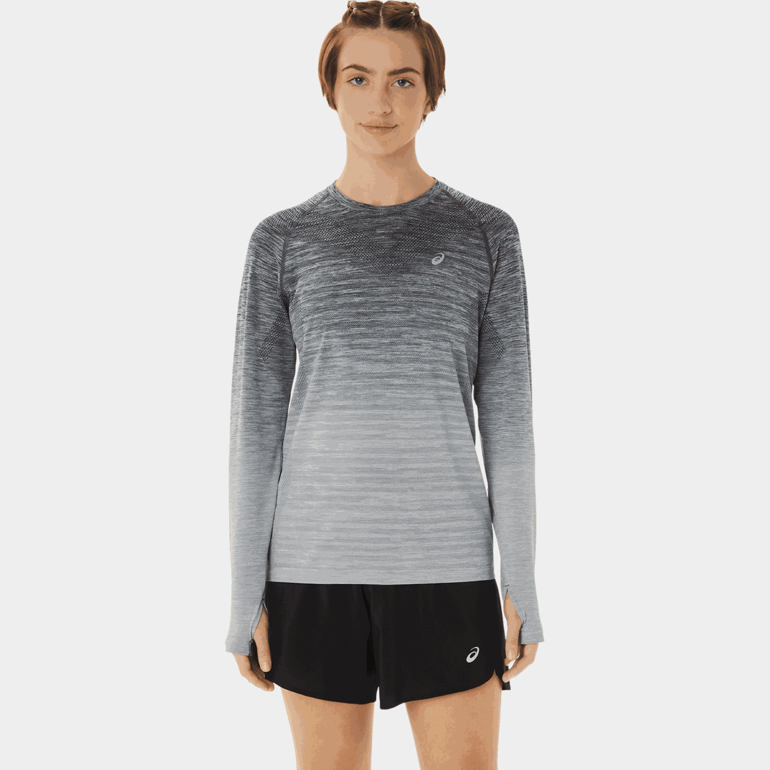  T-shirt da allenamento da donna a maniche lunghe senza cuciture – grigia