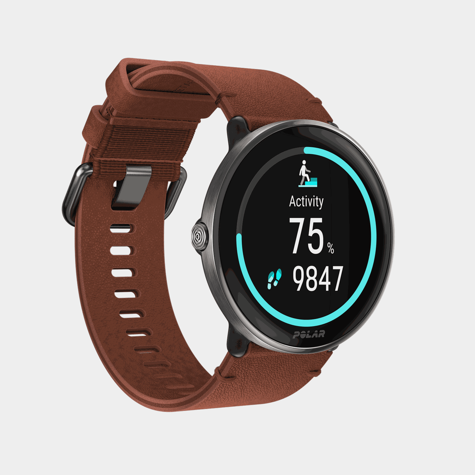 Polar Ignite 3 Titanium/Brown leather strap, smartklokke - Svart