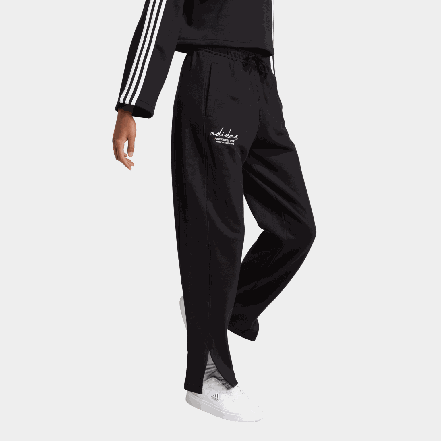 Signature Graphic Embroidery French Terry Straight Leg, joggebukse, dame - Svart