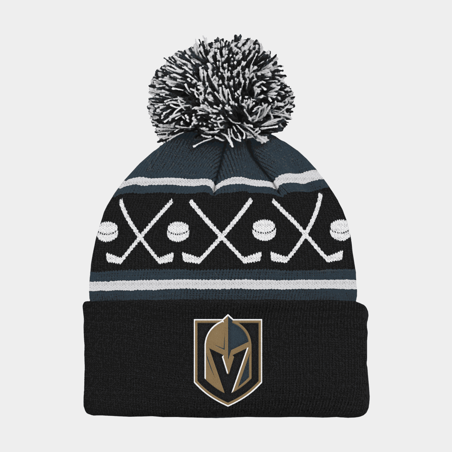  Pletená čepice Golden Knights Faceoff s bambulkou – velikost 24/25, unisex, vícebarevná