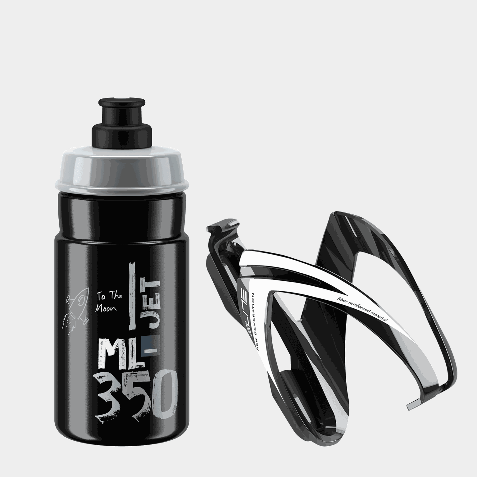 Elite jr bottle + cage black combo, sykkelflaske, junior - Svart