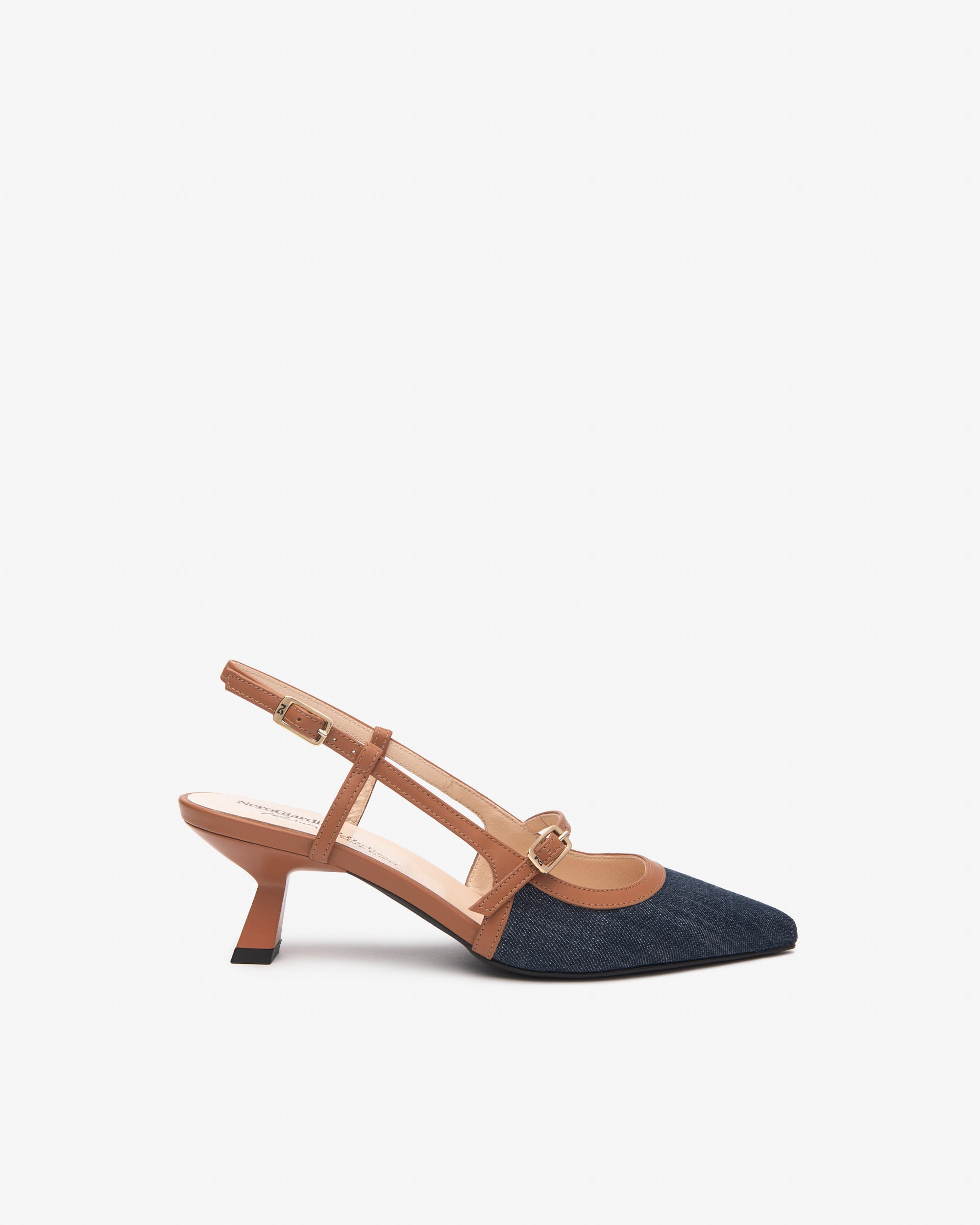 Damen-Slingback aus Leder und Stoff