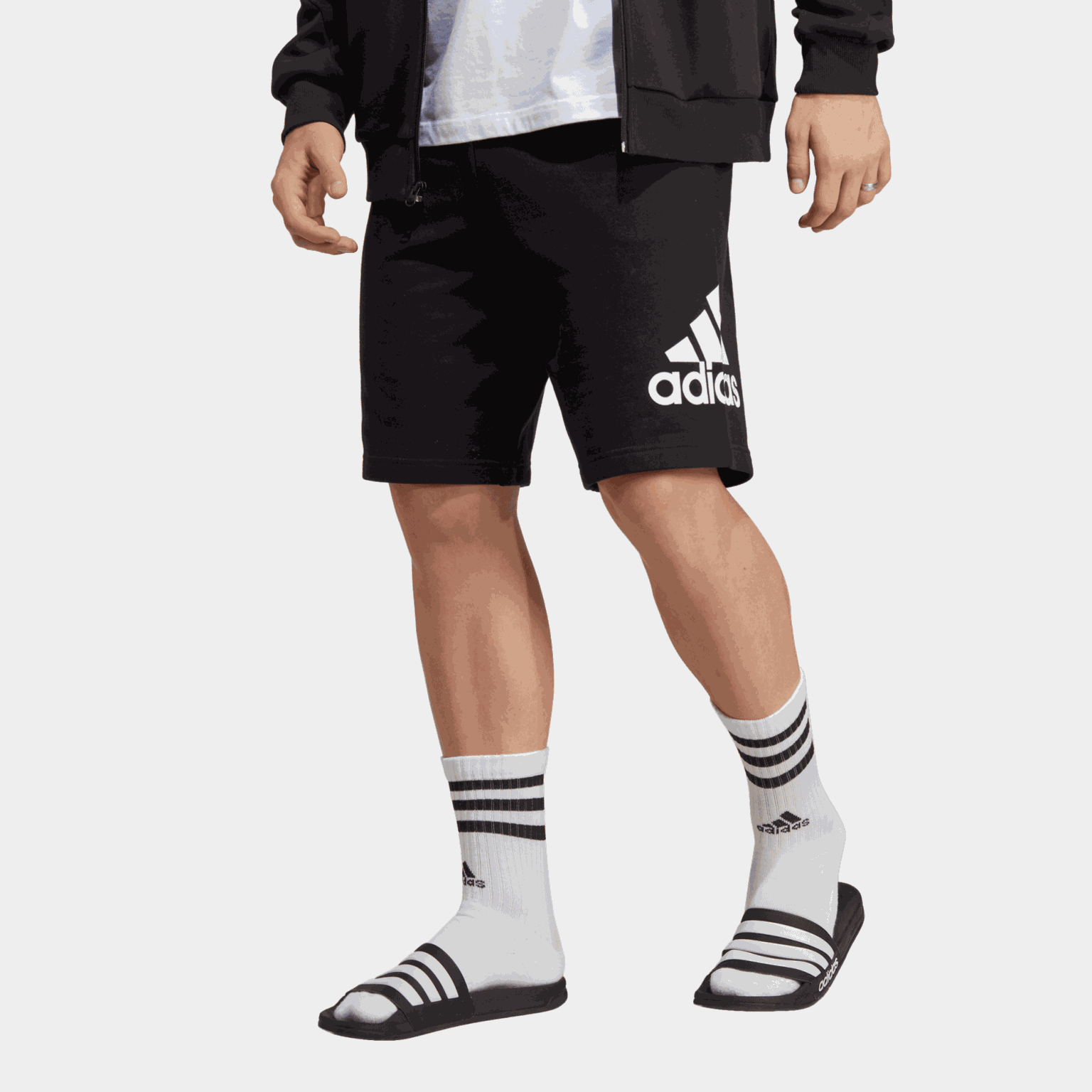  Szorty z polaru French Essentials z dużym logo, męskie szorty w stylu college'owym – czarne