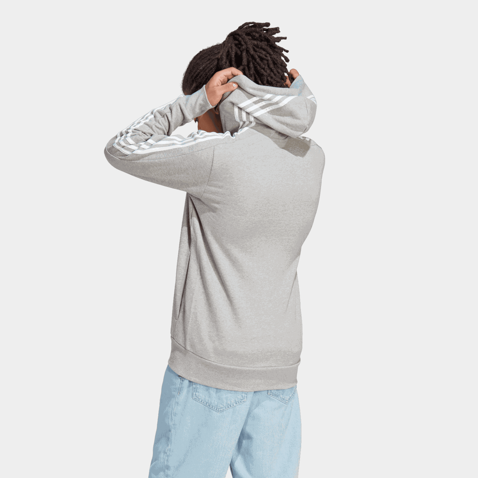  Fleece sweatshirt voor heren met rits en drie Franse strepen - Grijs