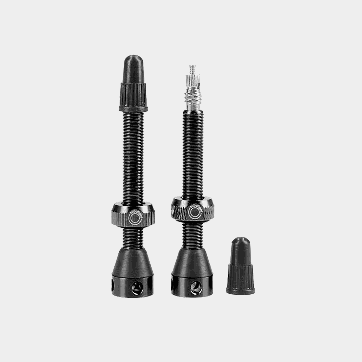  Set van twee tubeless ventielen van 70 mm, zwart, Presta-type, aluminium, zwart.