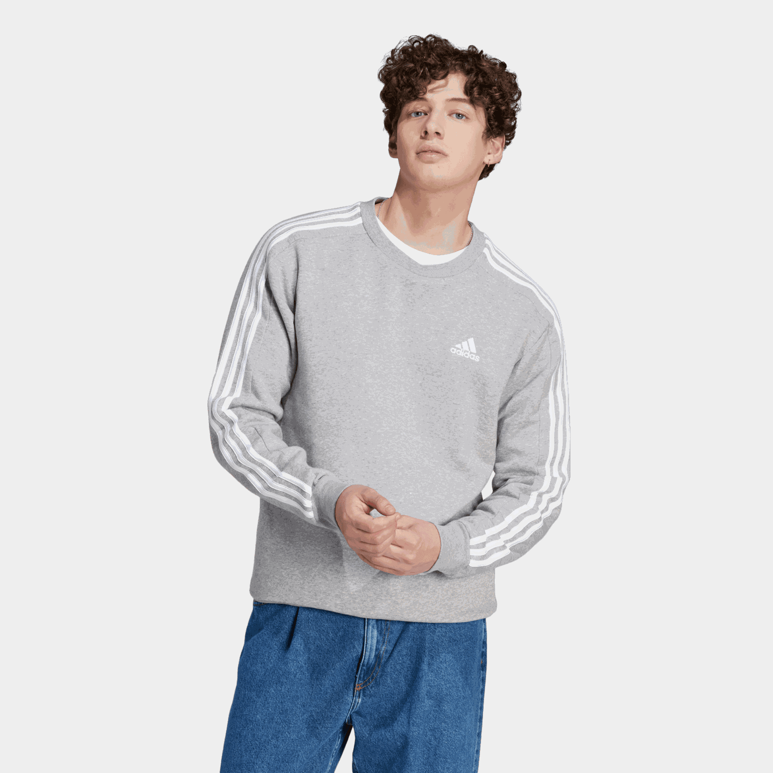 Heren Essentials 3-Strepen Fleece Hoodie – Grijs