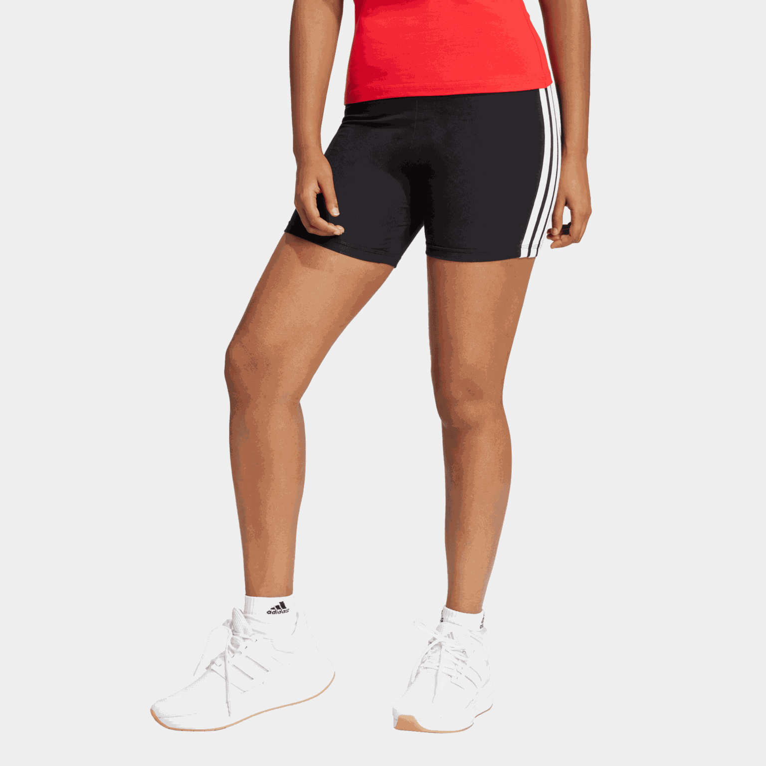  Pantaloncini da ciclismo a vita alta Essentials 3-Stripes, da donna - Neri