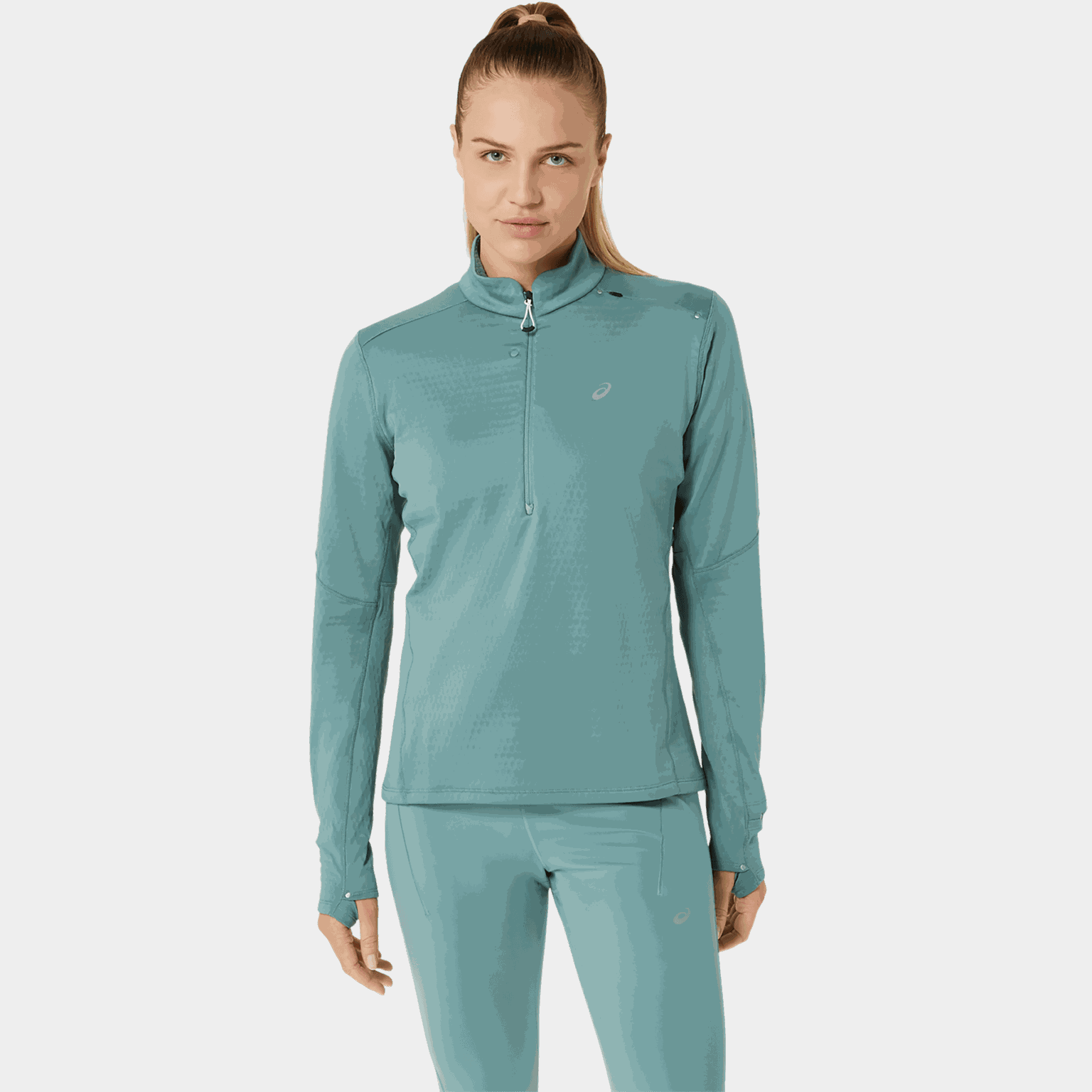 Winterhoodie met halve rits voor dames - Groen