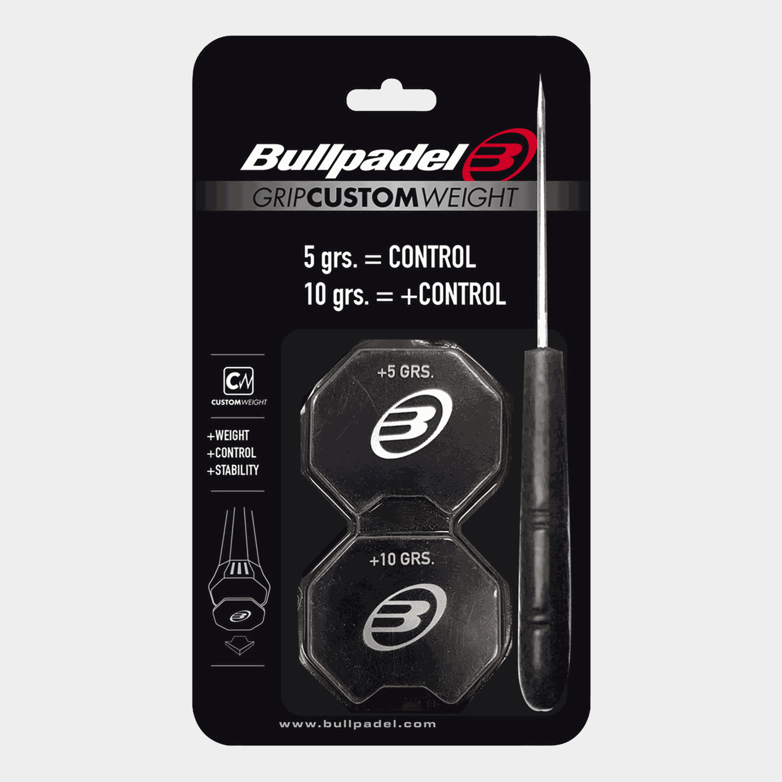  Gripgewicht individueel instelbaar in stappen van 5/10 gram, racketgewicht -