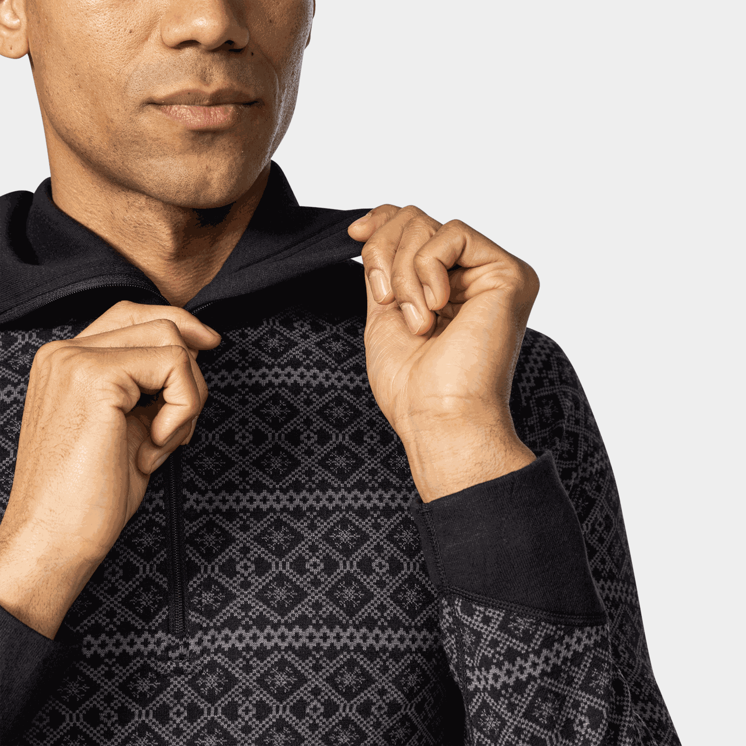  Polo da uomo Dalen a doppio strato in lana con chiusura a zip – Nera