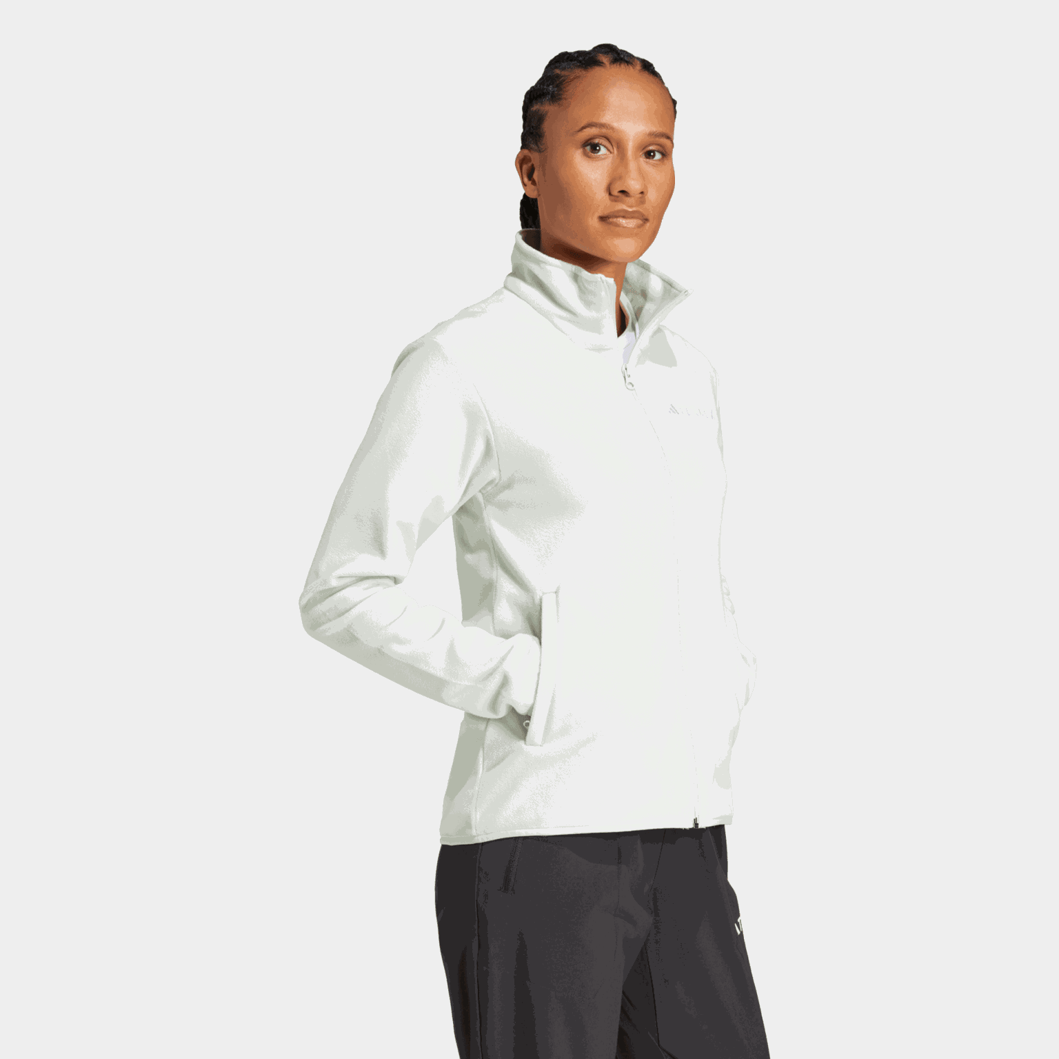 Jaqueta feminina de lã polar com zíper frontal completo - verde